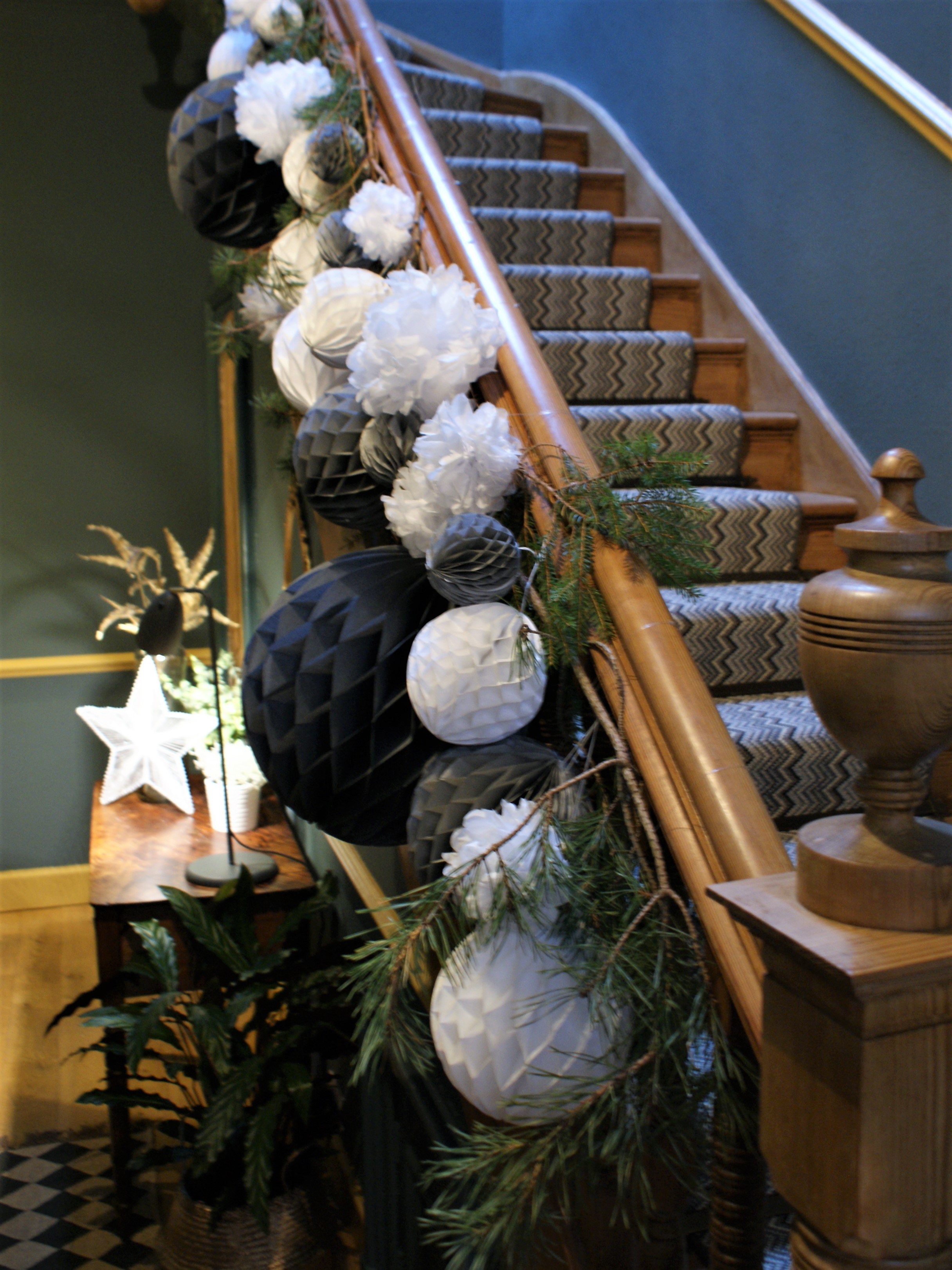 @around_houses Fiona Cameron's pom-pom decorated Christmas staircase