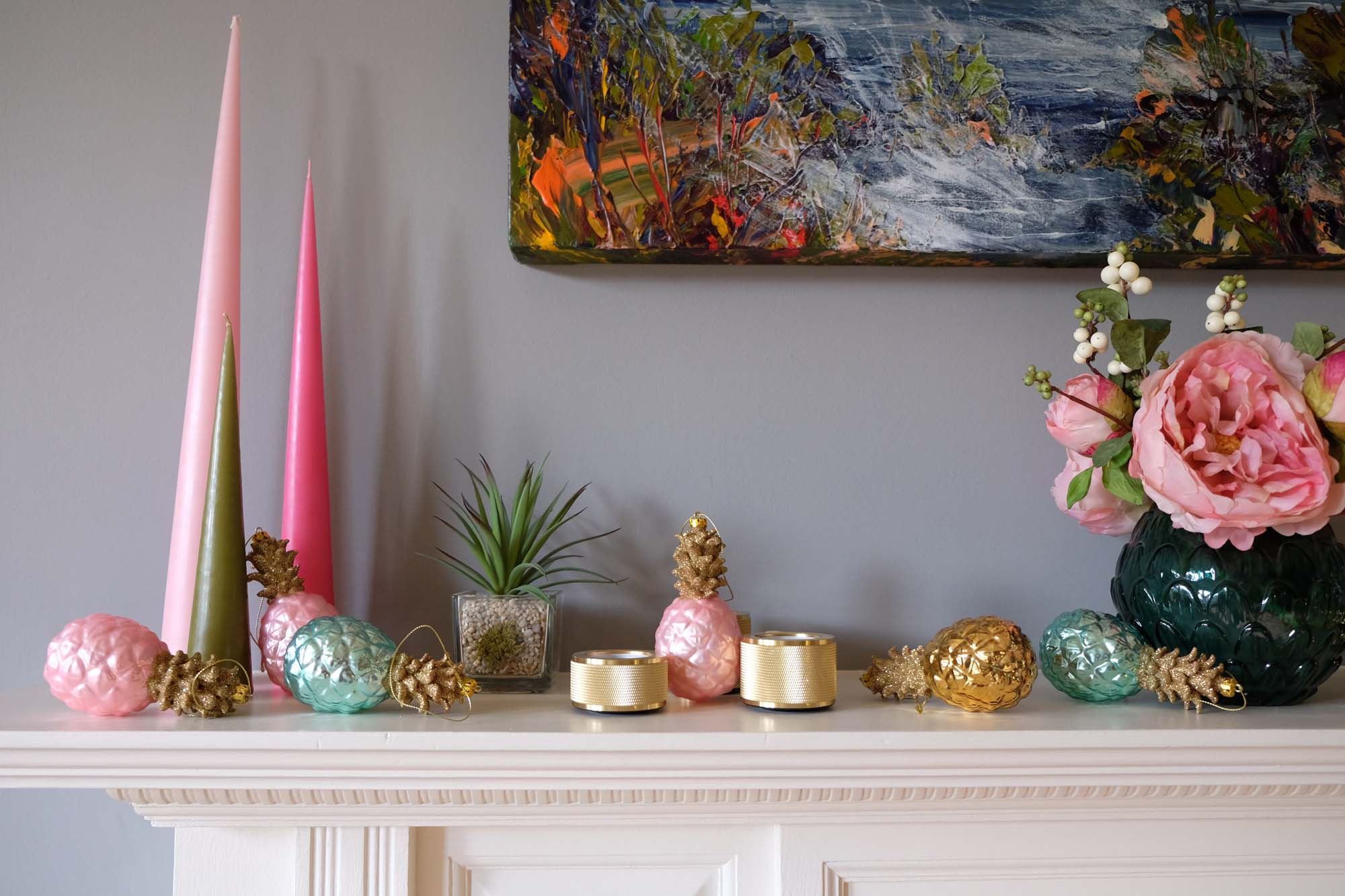 Pineapple decorations: Oliver Bonas/Candles: Bluebellgray/Brass candleholders: Buster + Punch