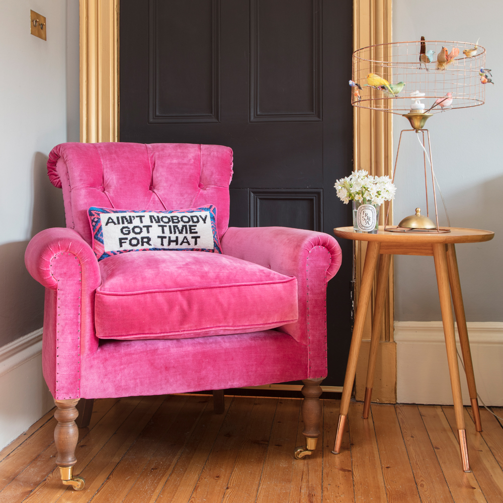 WIN this armchair (cushion not included, but I'll throw in a small Pink House Dweller)