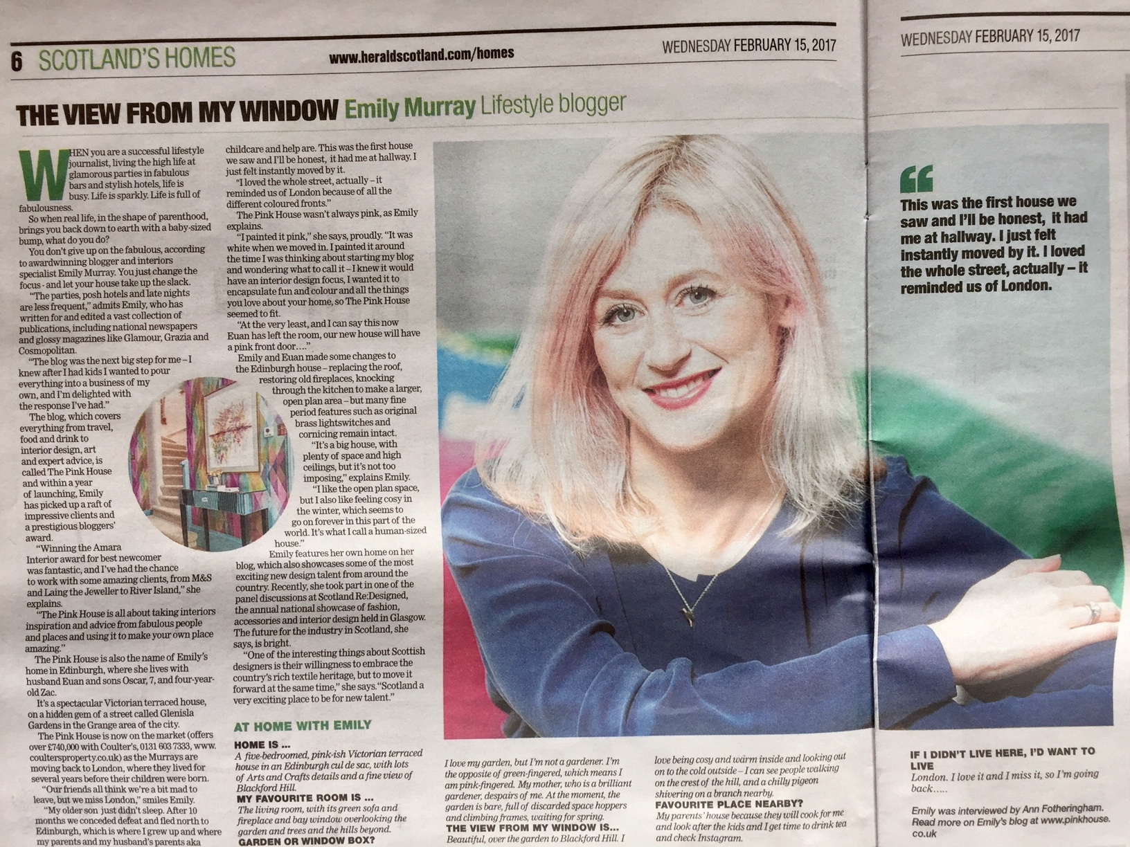 Emily Murray from The Pink House in The View From My Window in The Herald Scotland