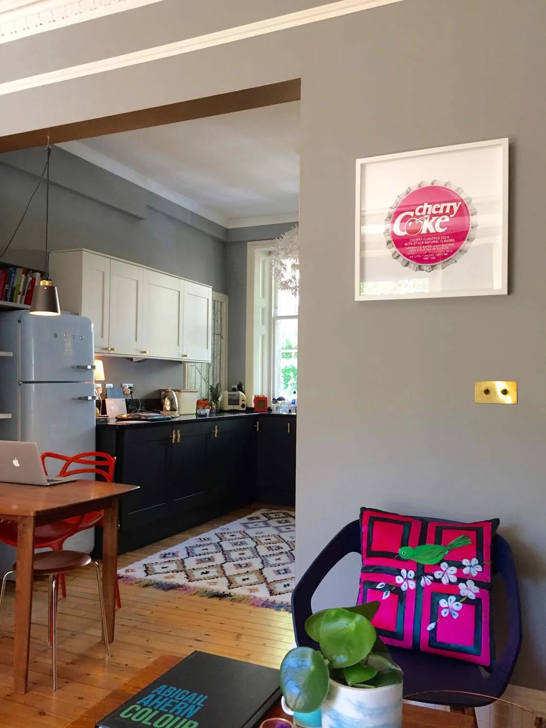Cherry Coke print, Tom Love; Rug, La Redoute