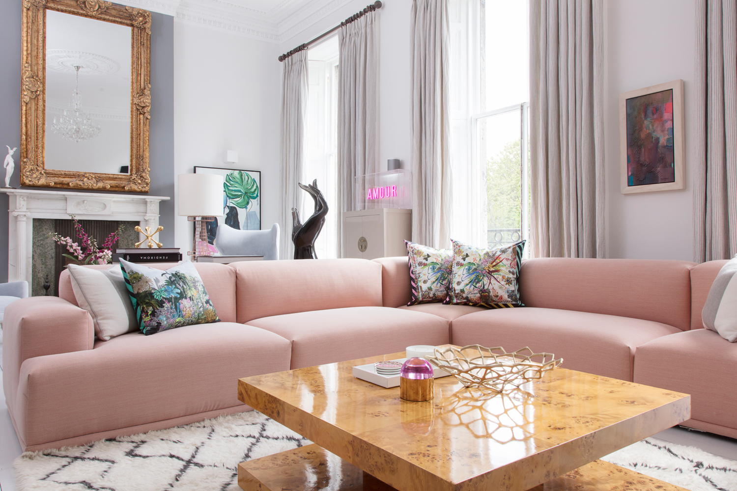 Sofa by Muuto; cushions by Christian Lacroix; coffee table by Jonathan Adler/Photo: Susie Lowe