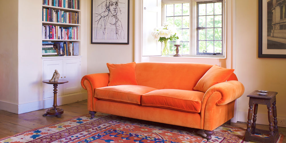 Orange velvet sofa from Sofas &amp; Stuff