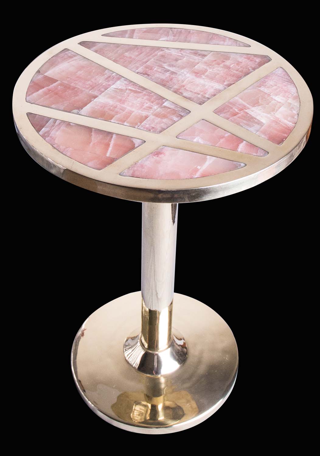KOHR's pink calcite and brass hostess table