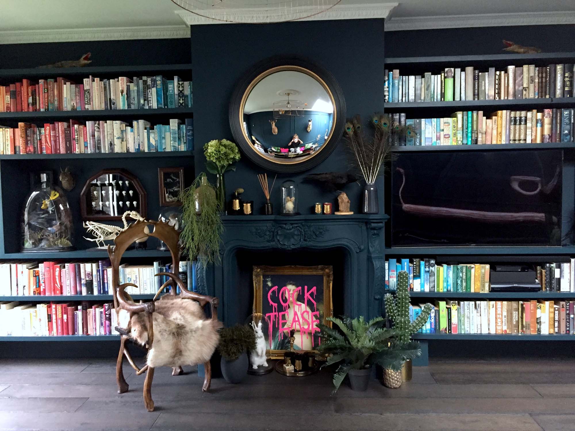 Laurie's living room, painted in Abigail Ahern Rivington Blue