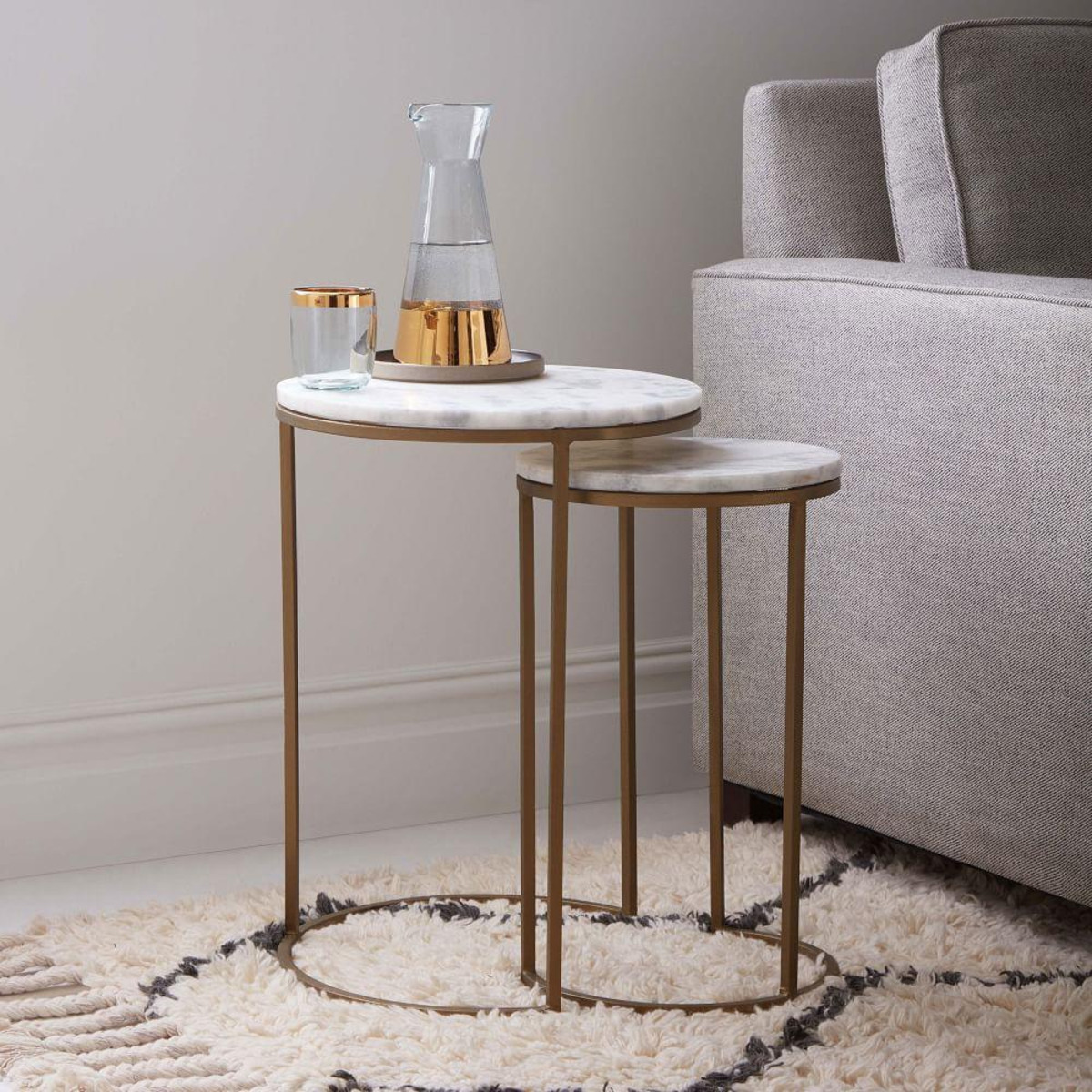 West Elm nesting tables marble and antique brass