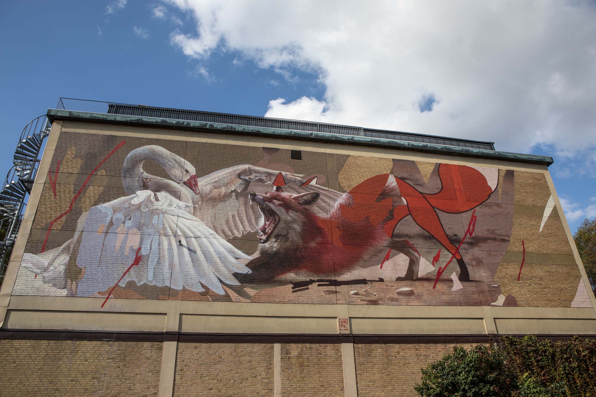Swan and fox Street art in Boras, Sweden