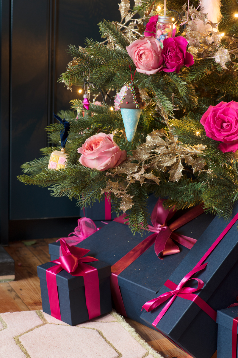 The Pink House Christmas tree with pink roses