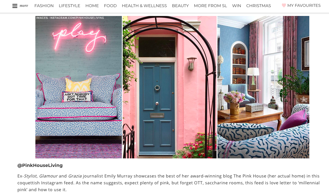 Pink House Living @pinkhouseliving voted best Instagram account for interiors