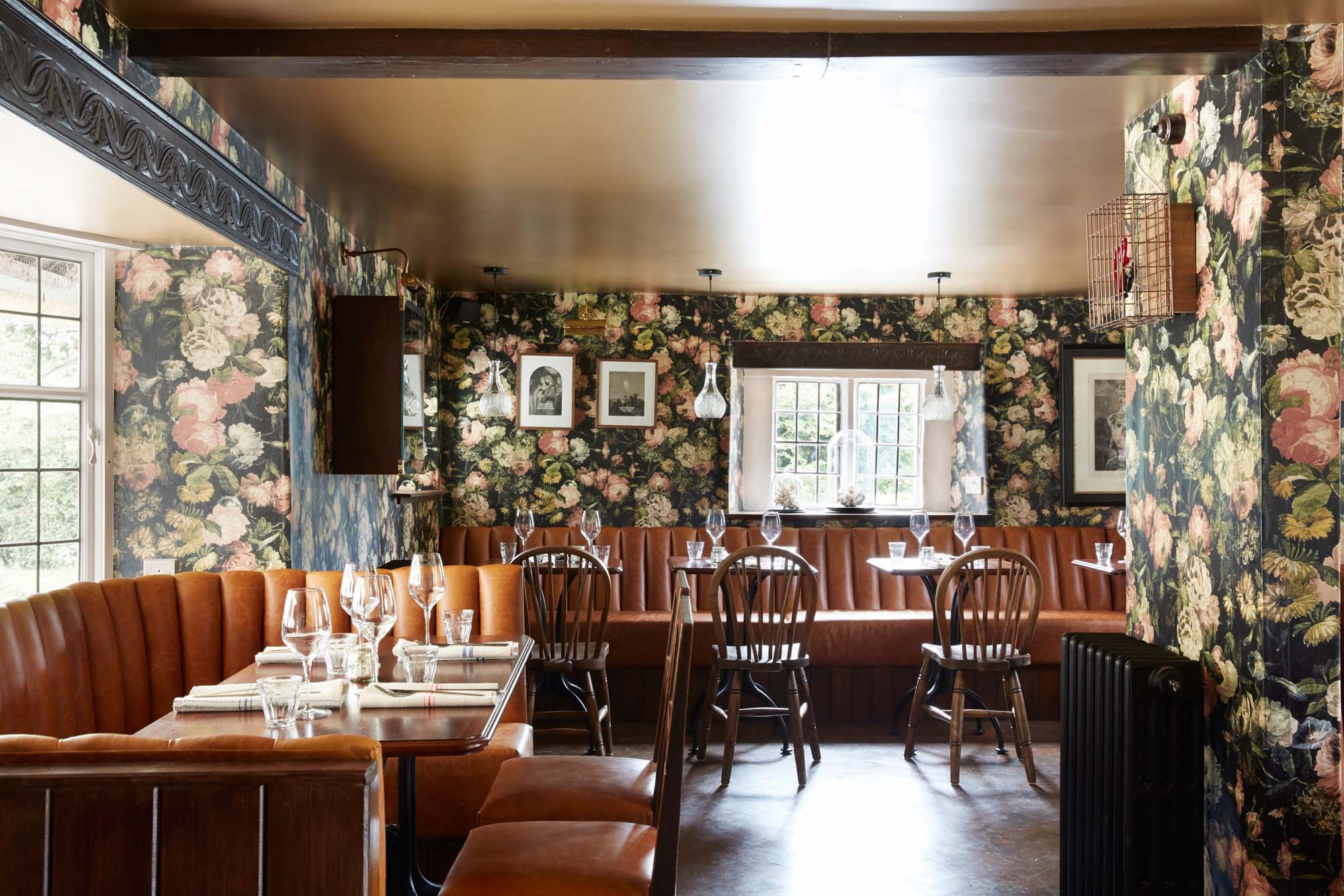 Mr Hanbury's Arms with wallpaper by House of Hackney