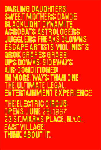 Poster for the Nightclub The Electric Circus, New York, 1967.Design: Chermayeff &amp; Geismar