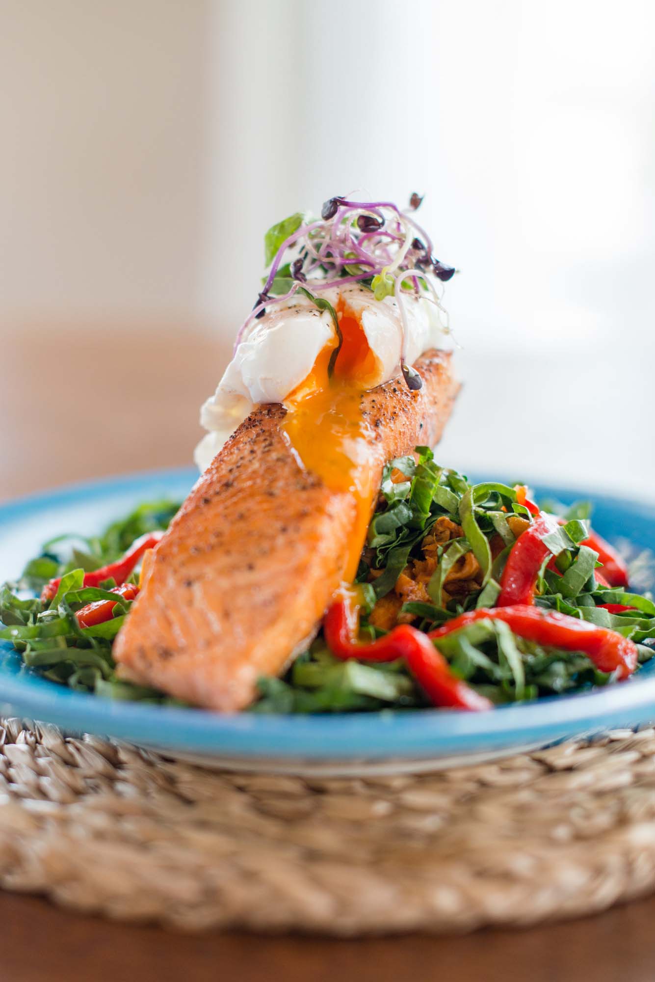 Chef Ben Whale's roast salmon with sweet potato hash and poached egg