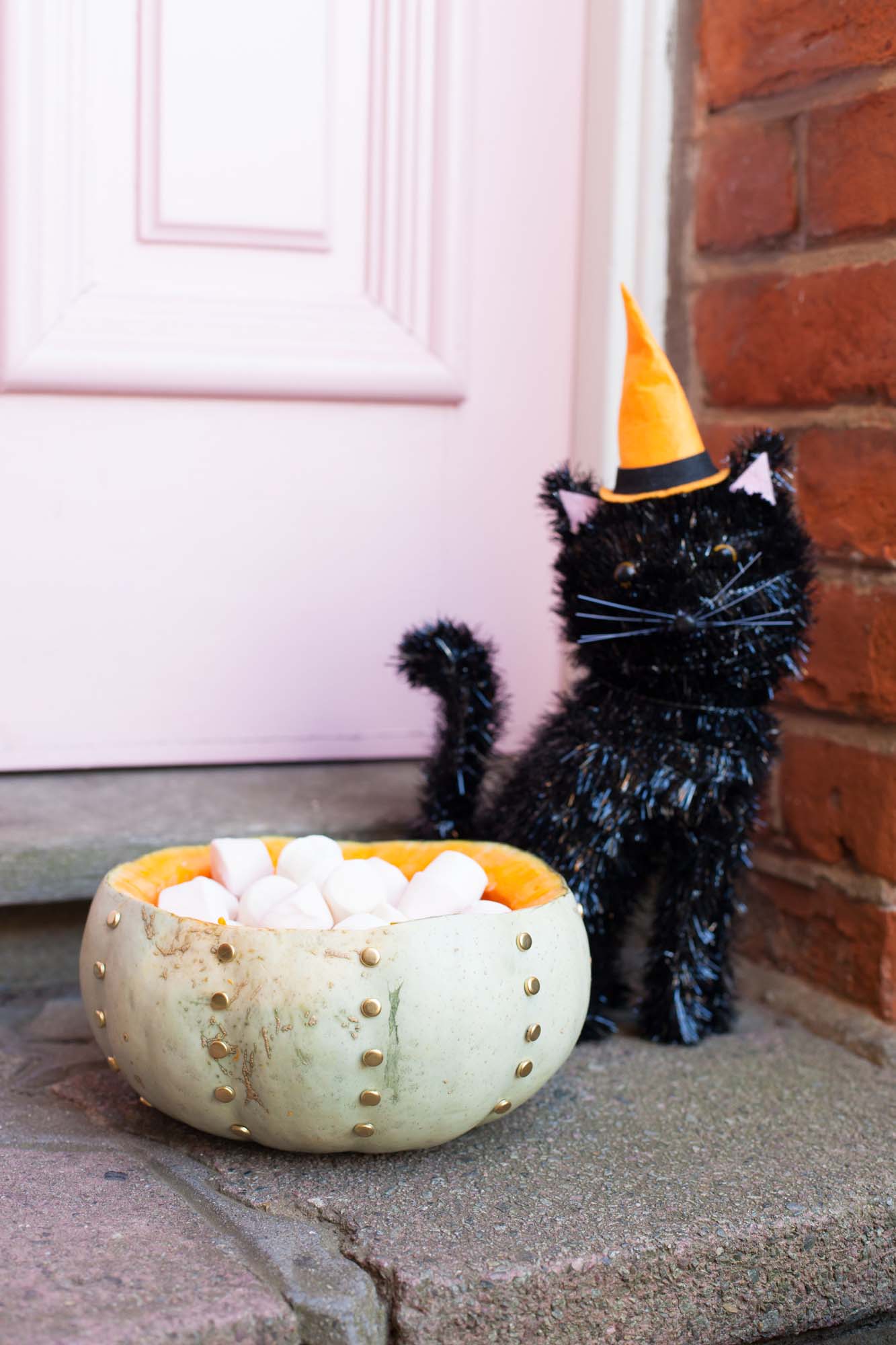 Sainsbury's Halloween cat decoration and studded pumpkin