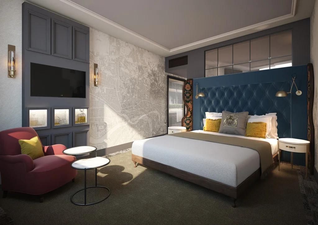 The beautiful jewel toned bedrooms at Vintry and Mercer