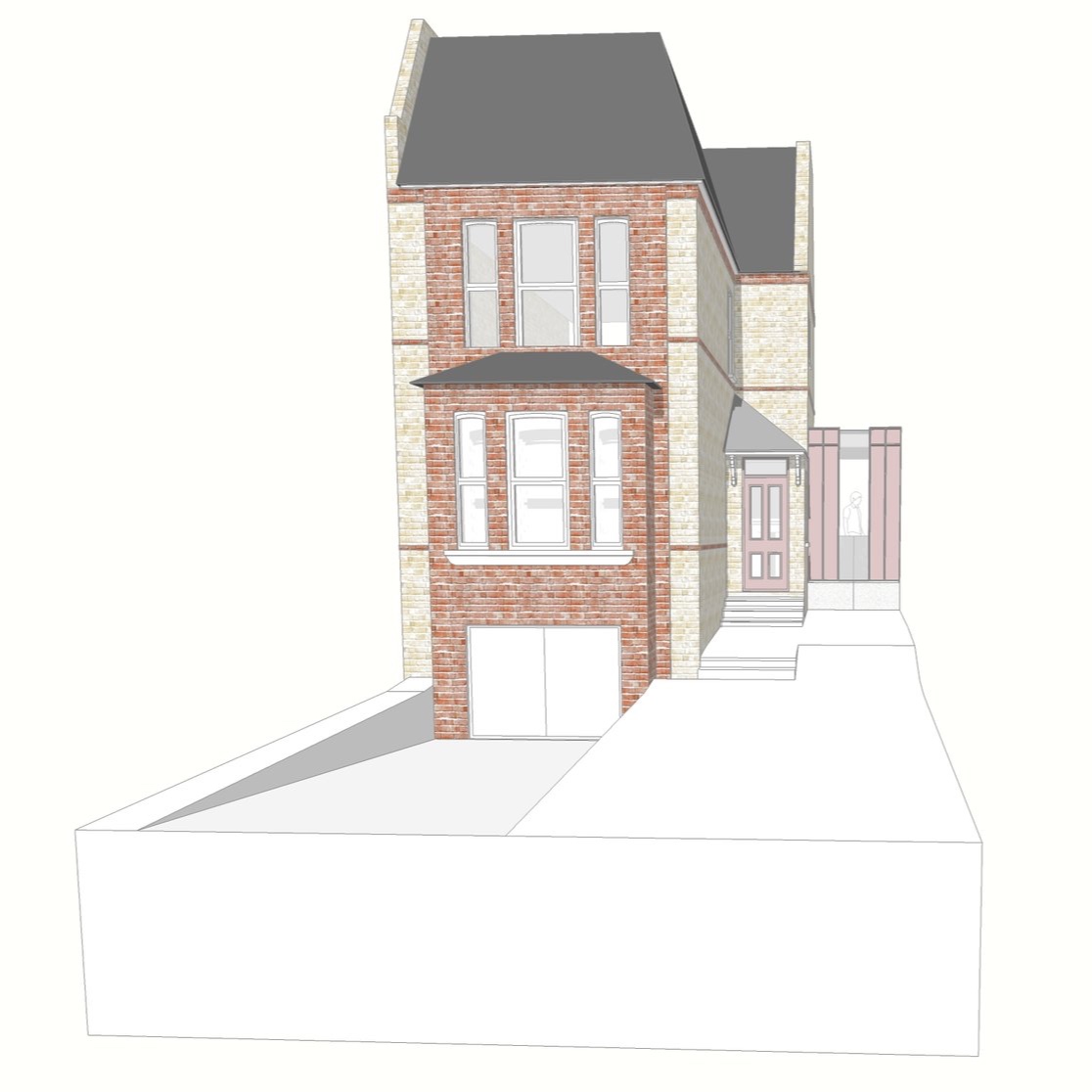 3D image of The Pink House, complete with the pink steel extension we’ve received planning permission for