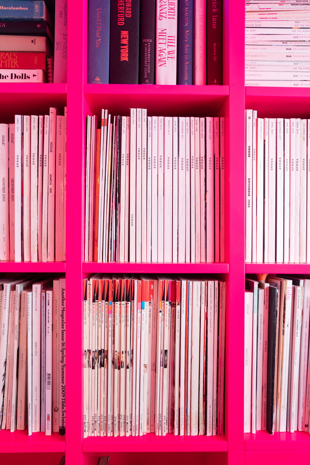 Hot pink book shelves