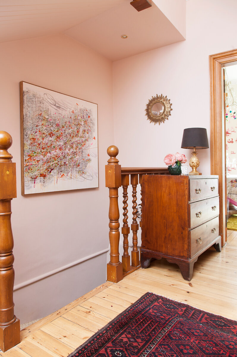 My Edinburgh hallway, walls painted in Calamine by Farrow &amp; Ball. Wish I’d painted those bannisters/Photo: Susie Lowe