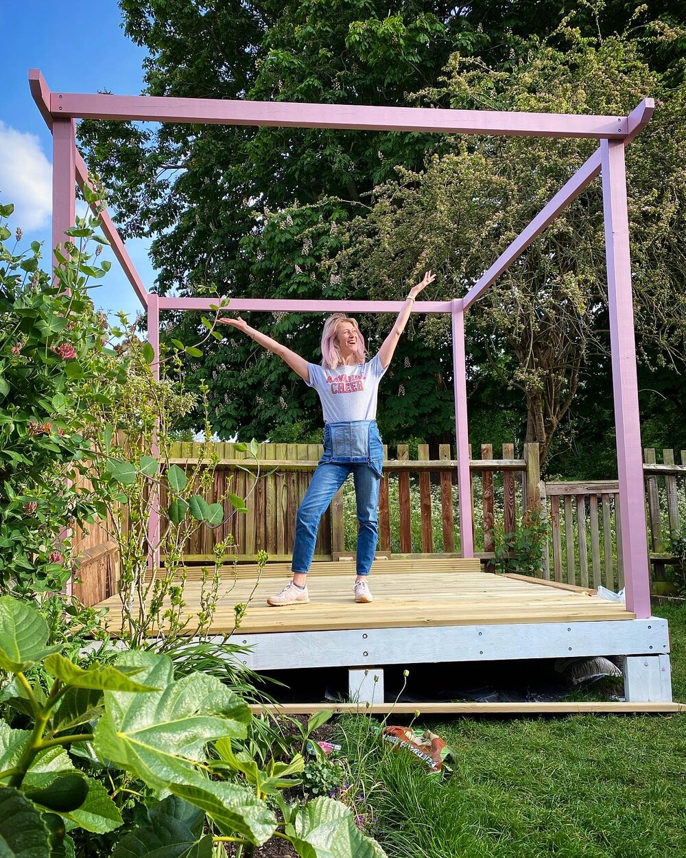 My work-in-progress garden decking (paint is Bloomsbury by Mylands)