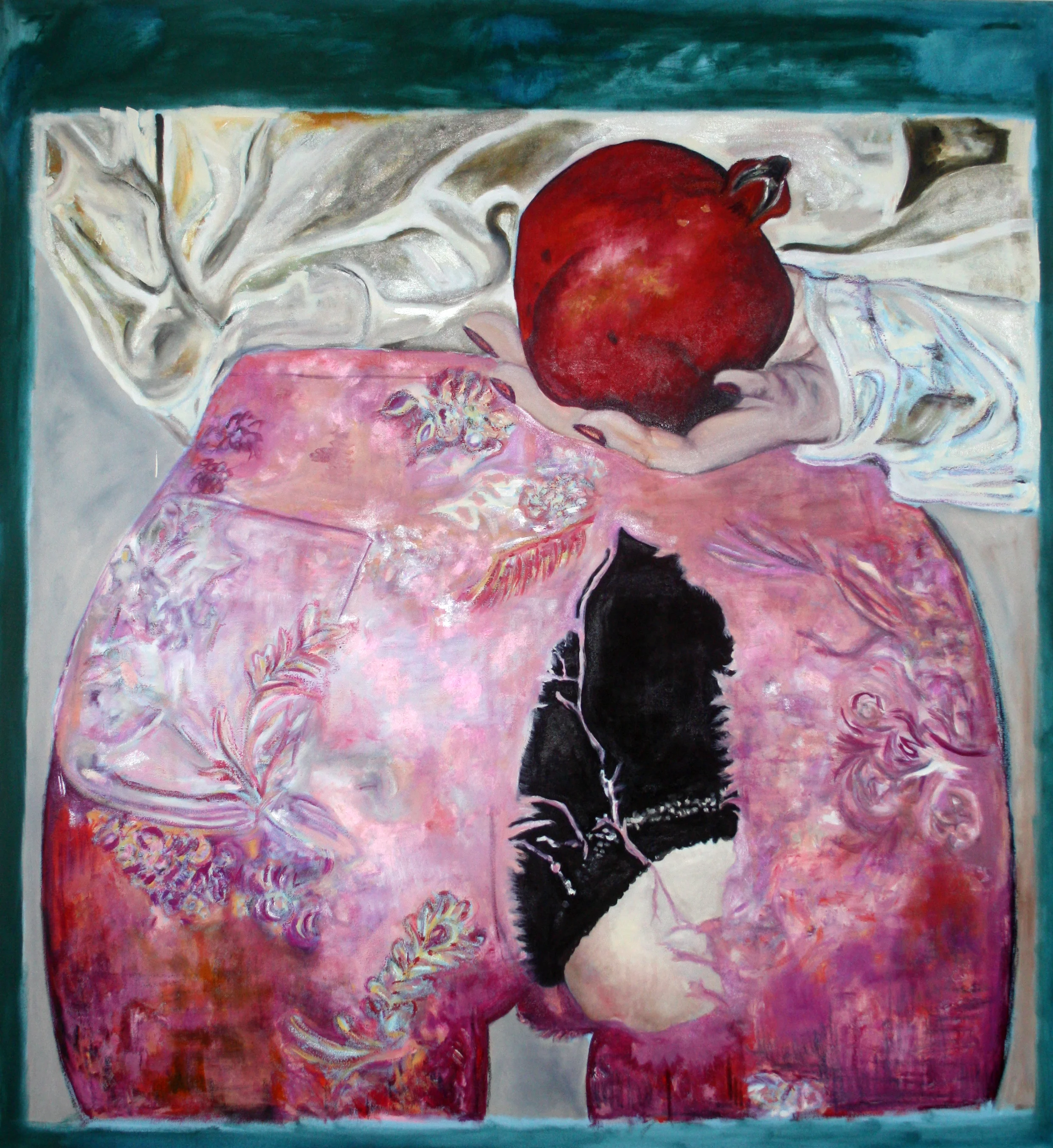 'Kvinde på instagram'<br>Olie og oliepastel på lærred<br>130 x 120 cm<br>2017