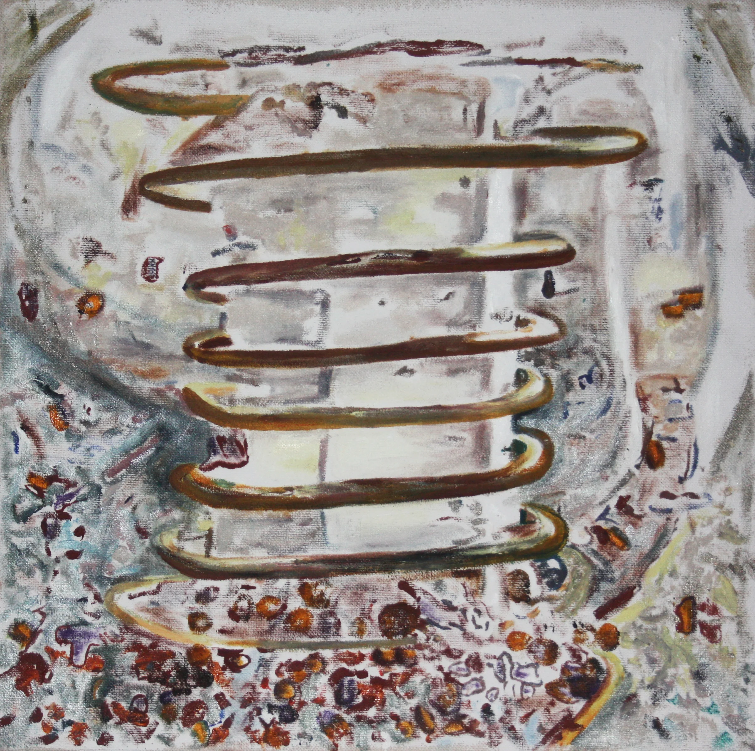 'Fra Dadabiti'<br>Olie og neglelak på lærred.<br>36,5 x 36,5 cm<br>2017