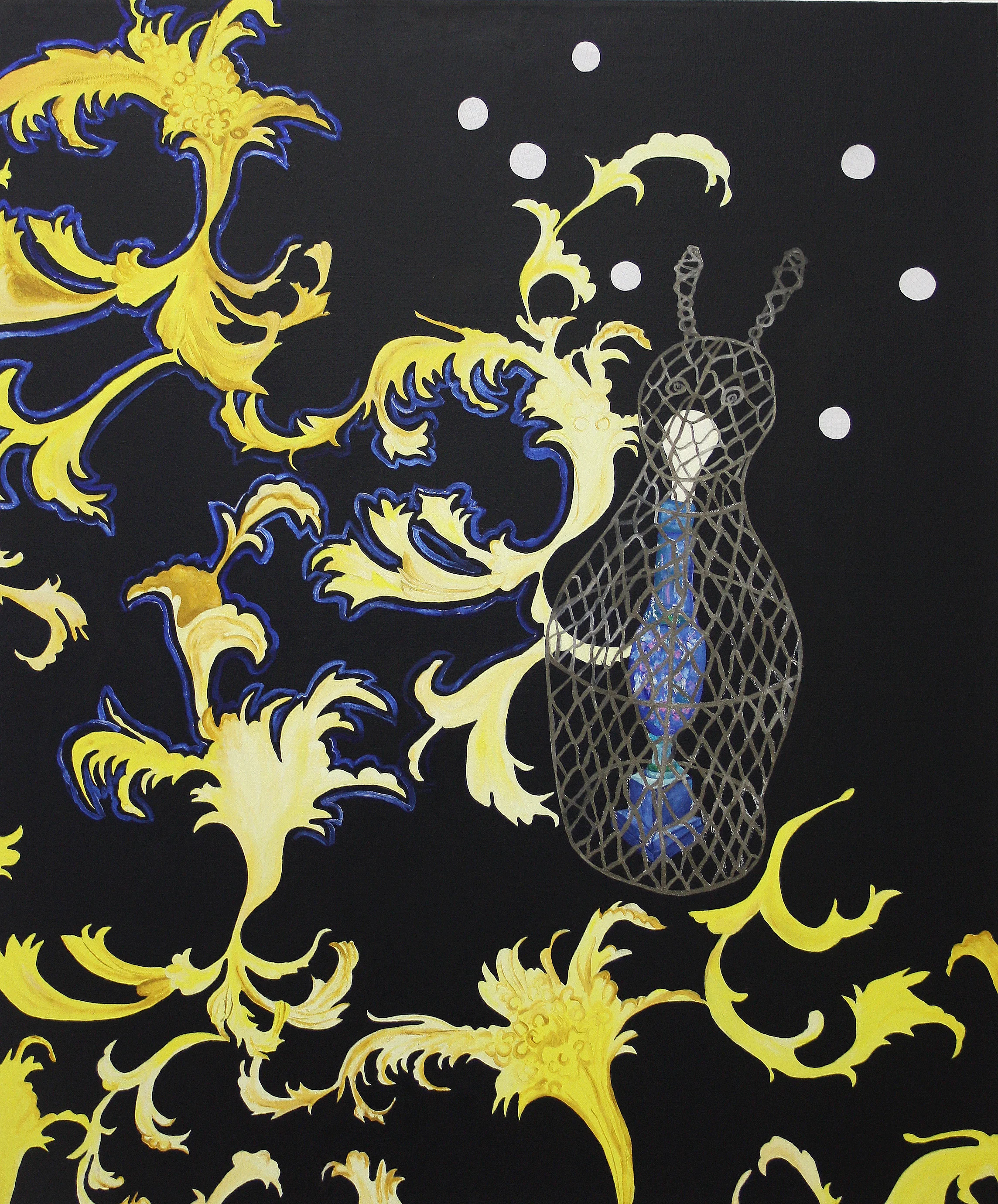 'Dynelampe'<br>Olie og papir på lærred<br>120 x 100 cm<br>2015
