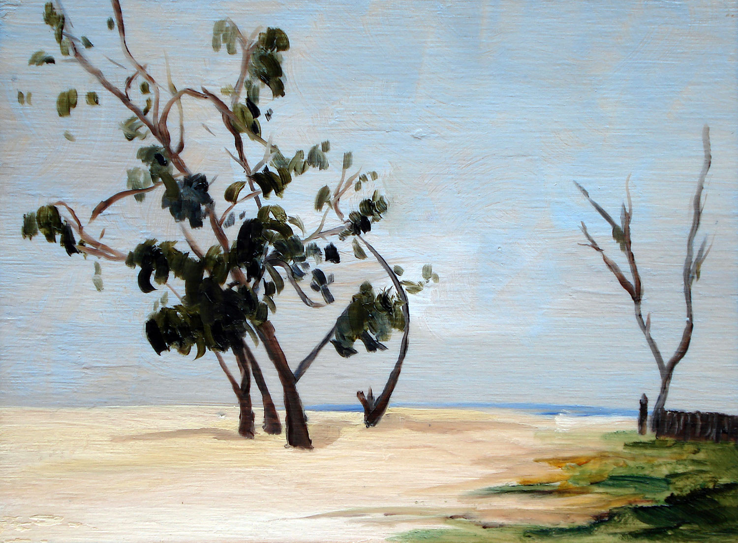 Title: "We went for a paddle. It was very windy & blustery, but fun!" Medium: Oil on plywood Size: 16 x 22cm SOLD