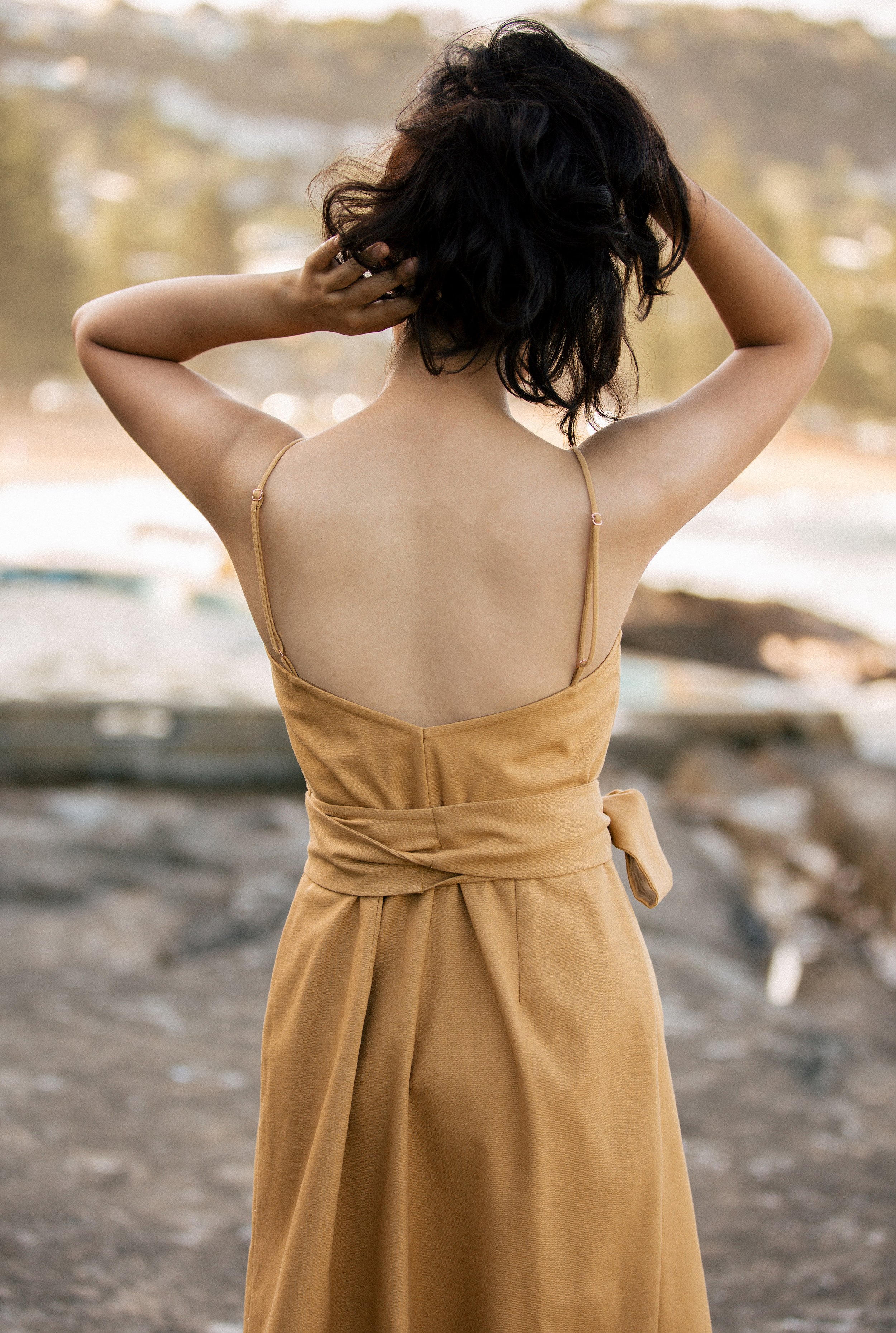 Mustard linen wrap dress