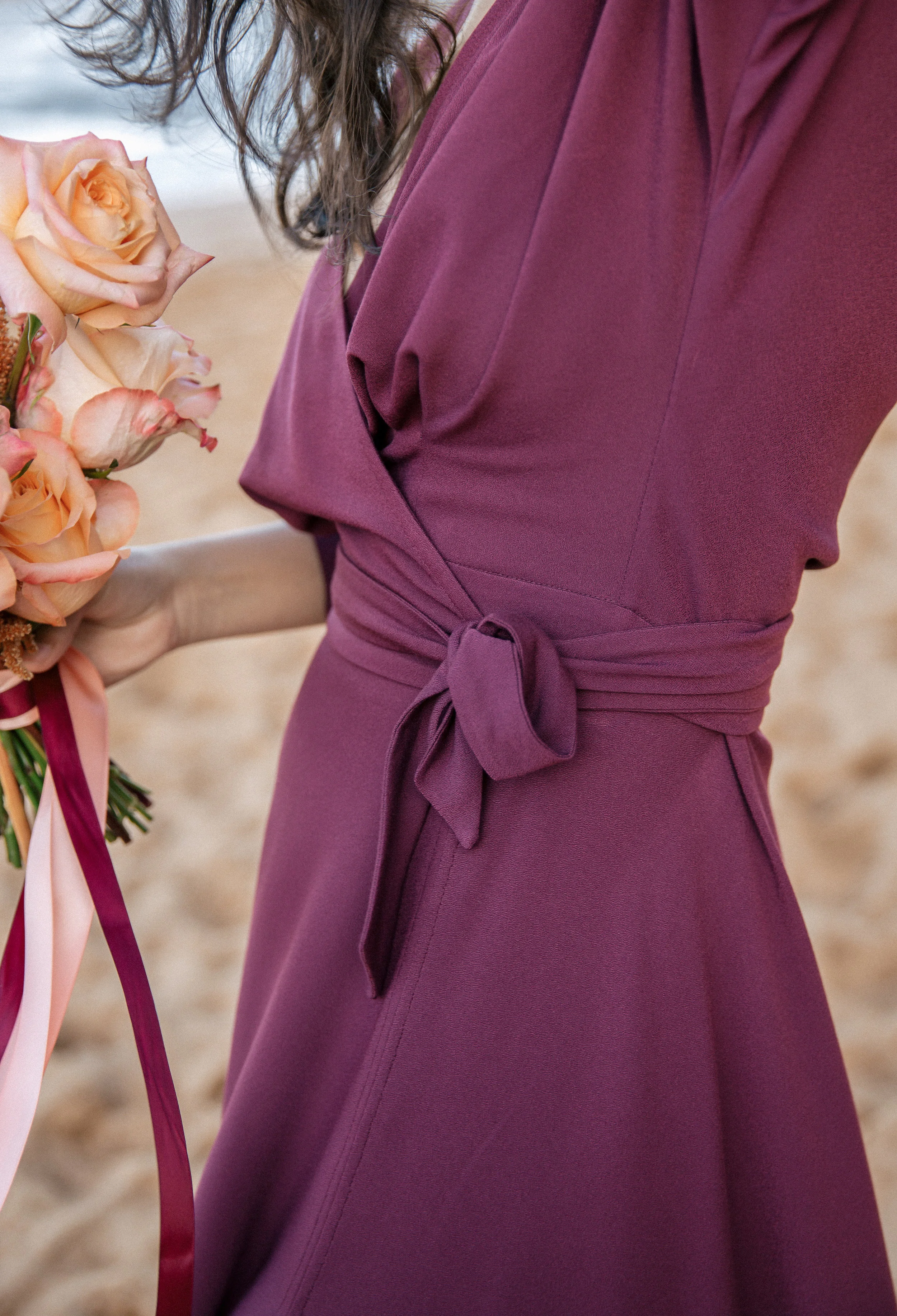 Burgundy kimono wrap dress