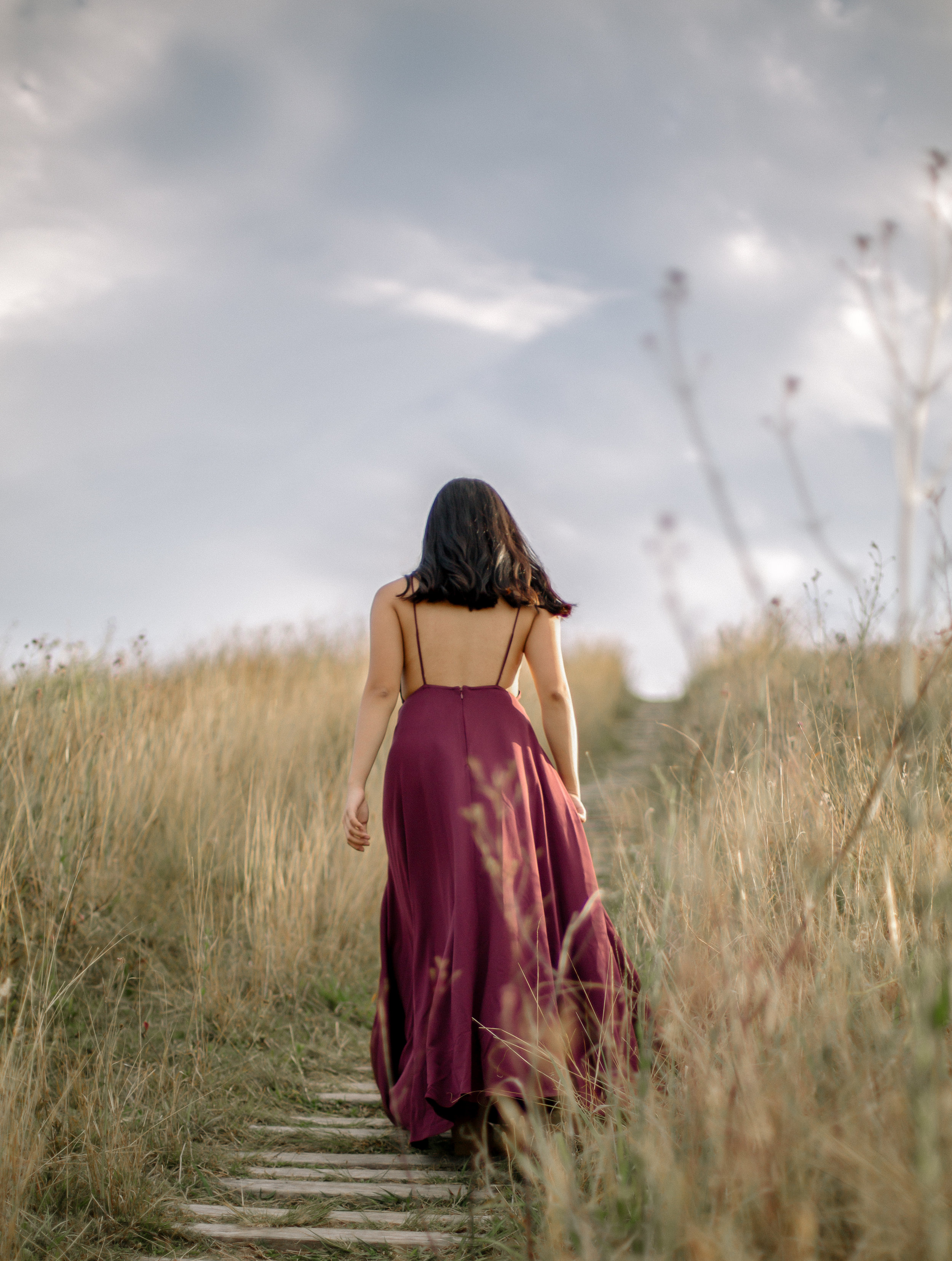 Burgundy backless dress