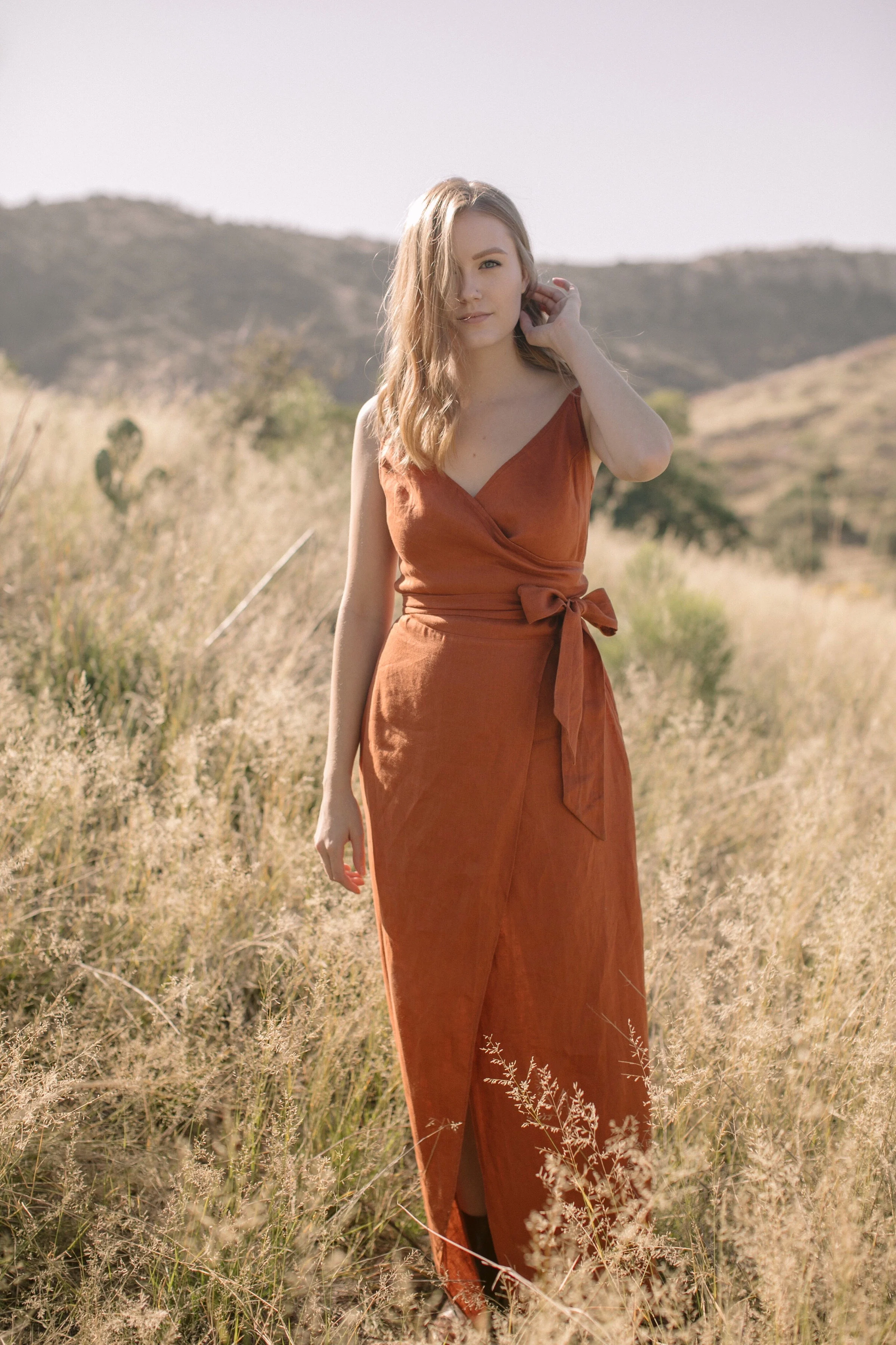 Paprika linen bridesmaid dress