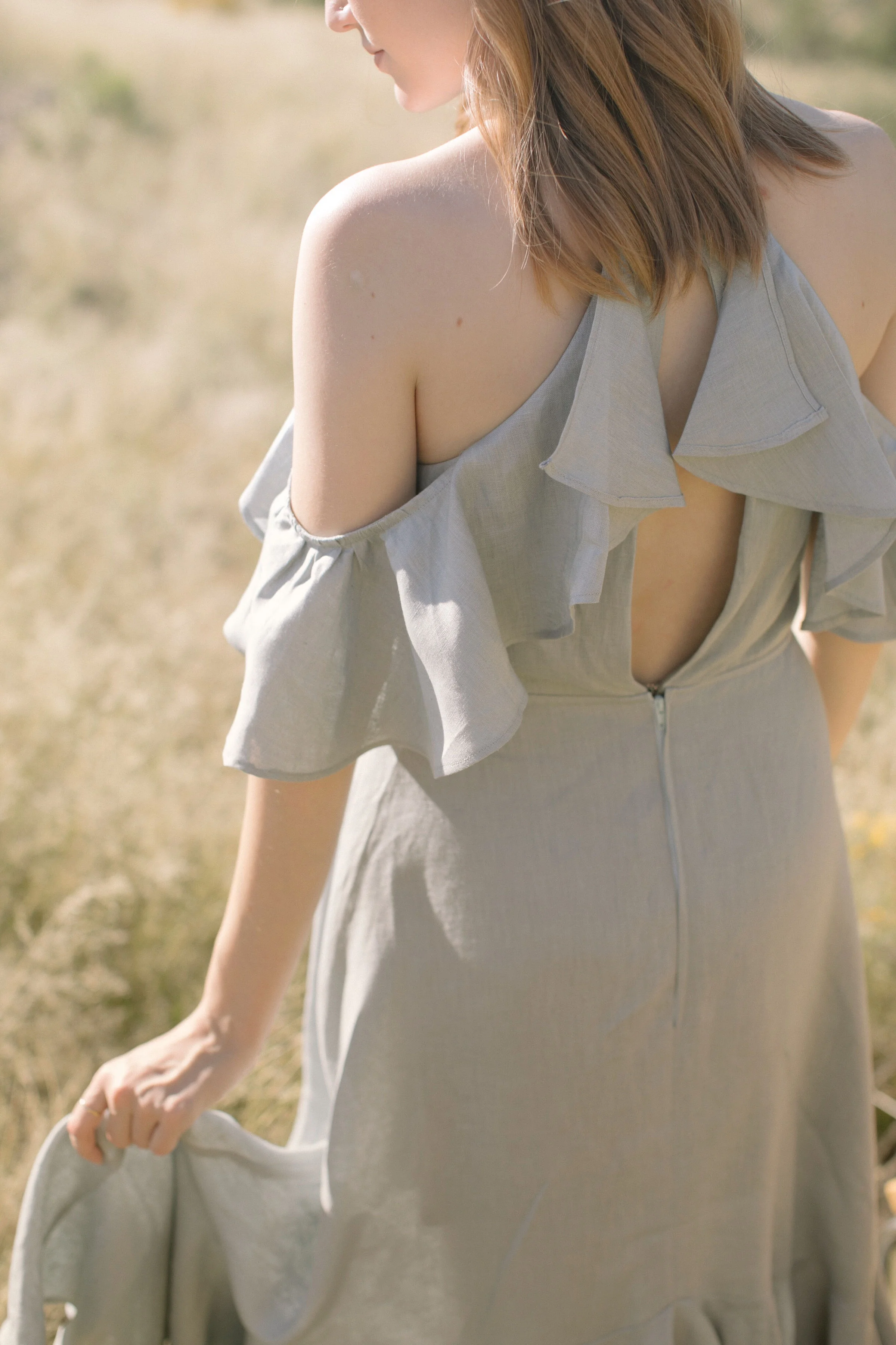 Linen bridesmaid dress in duck egg blue