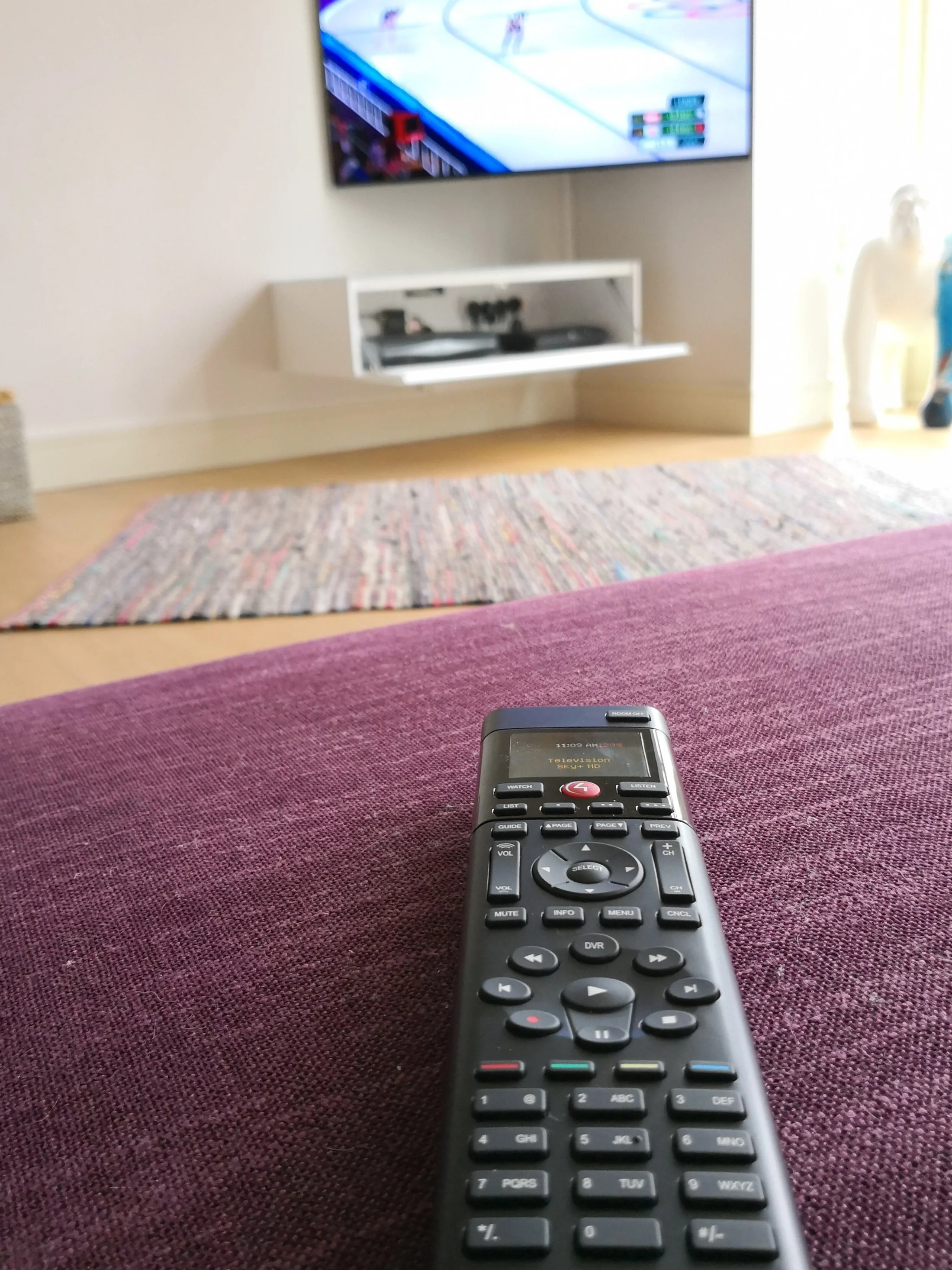 One CONTROL4 remote that can control the projector, Sky box and television. At the clients discretion other household technologies can be integrated into adn controlled by the system, such as lighting, heating and blinds. 