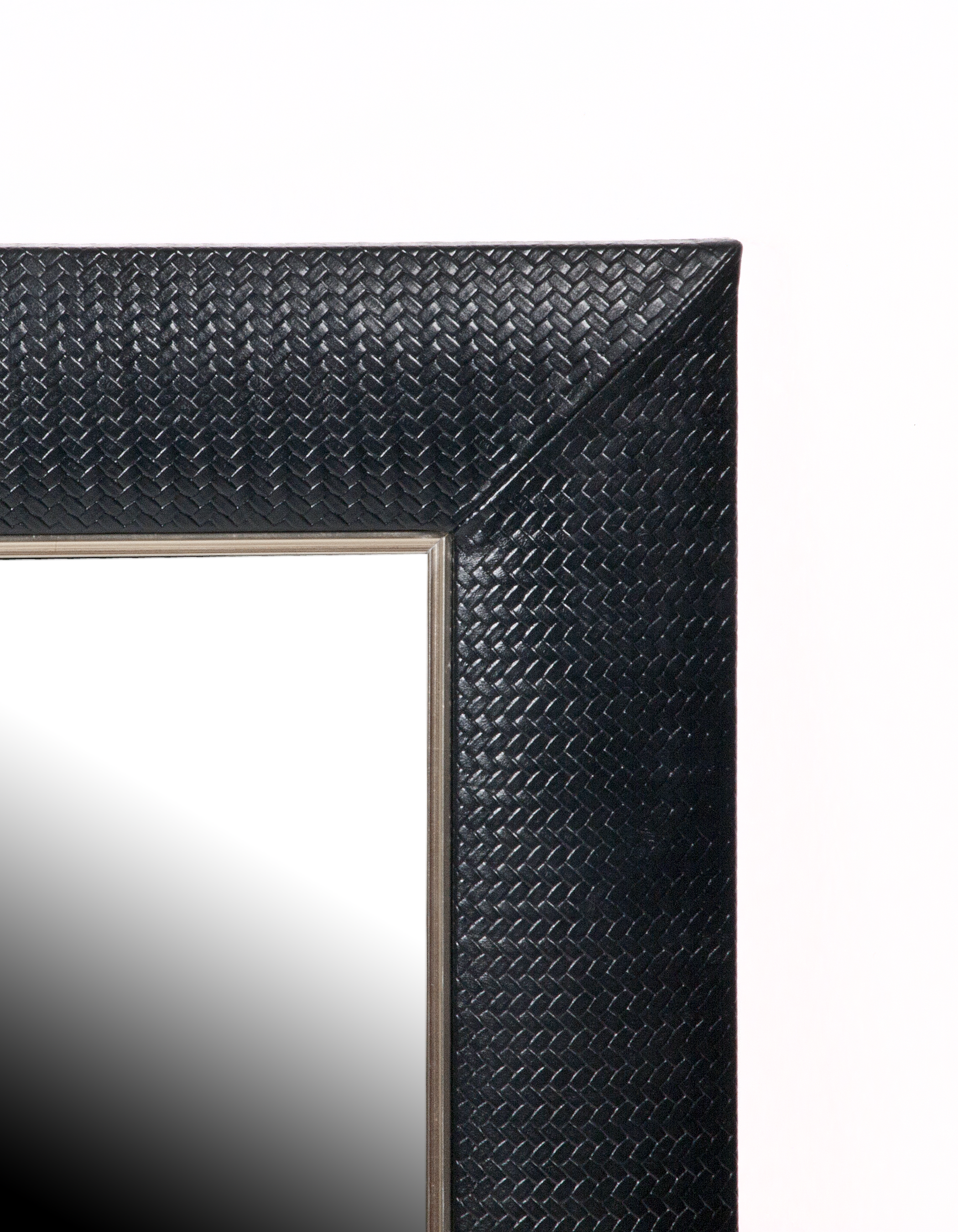Art Deco Nero Weave Leather Framed Mirror