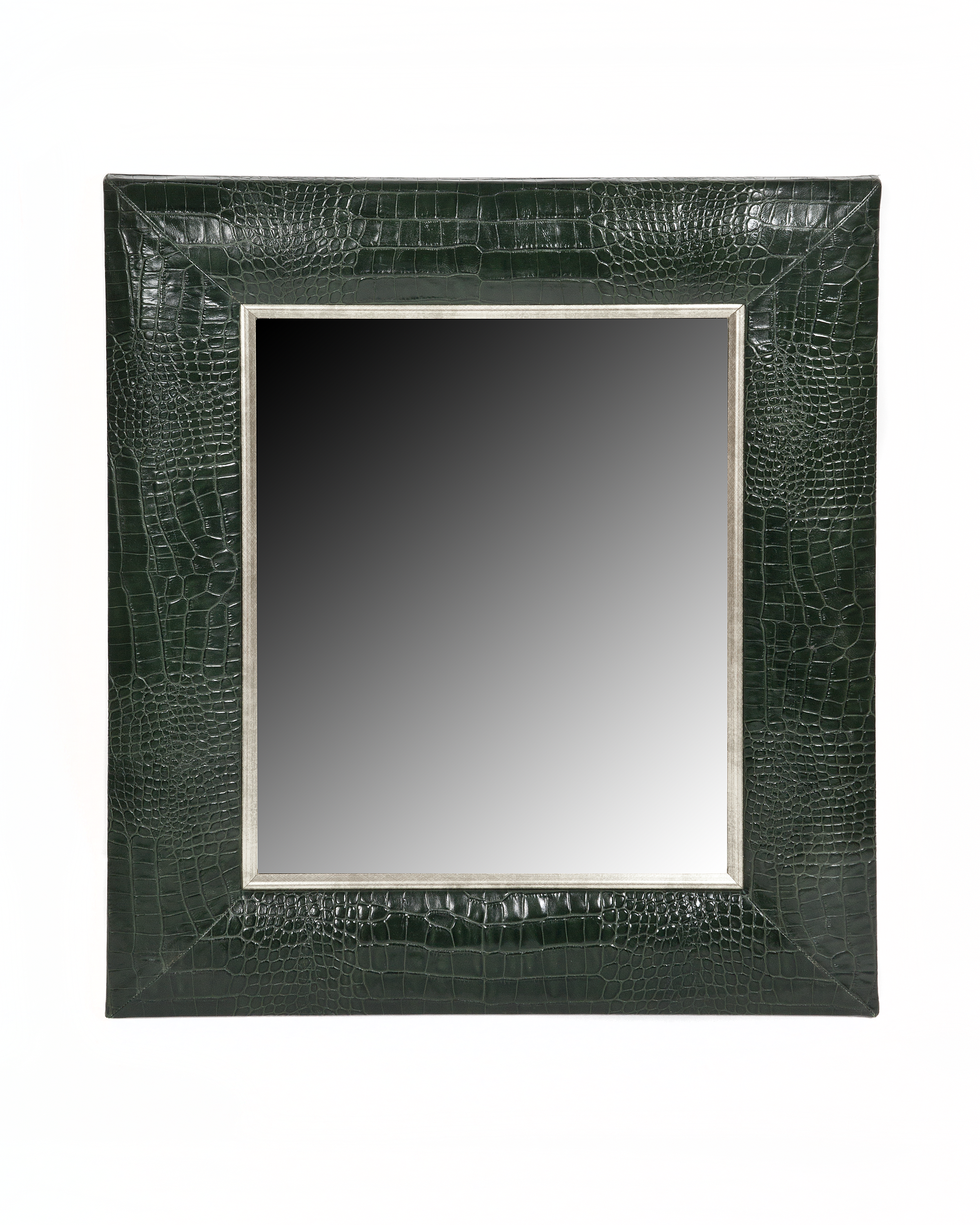 Hunter Green Classic Croc Leather Framed Mirror