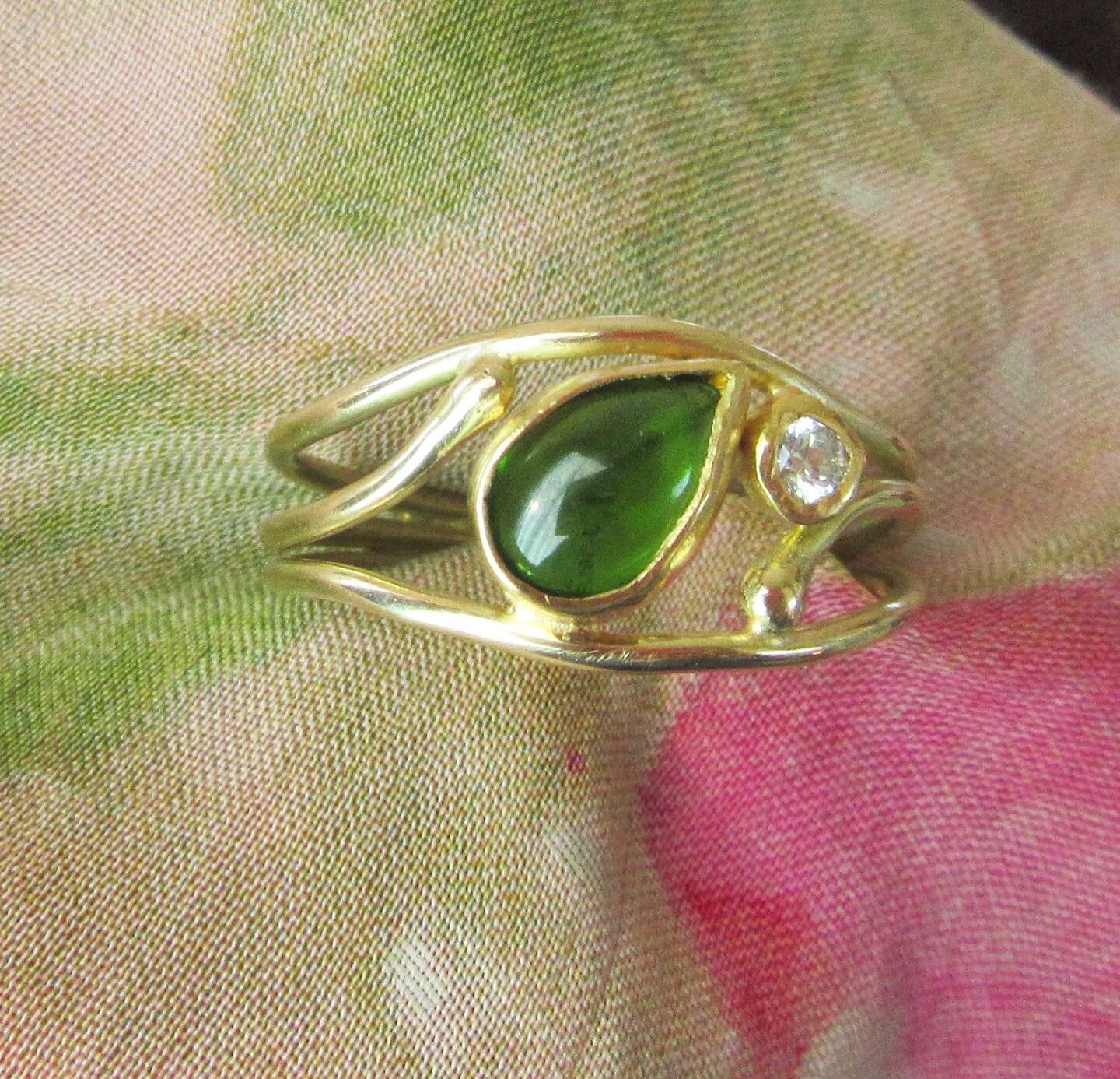 Check out this chrome tourmaline 1.01 carat with ring with a .07 carat diamond in 22k and 18k gold. This beauty is available for sale and was designed and created by Karen.