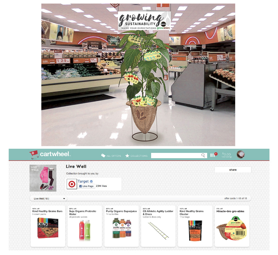 Target shopper marketing display and feature in Target's Cartwheel Live Well collection.