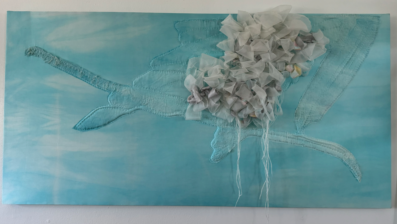 "Cloud Watching" Hand-dyed silk, cotton, thread 36"x56" $900