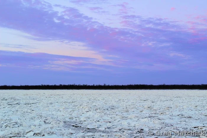 Ice On the Mississippi River at Sunset