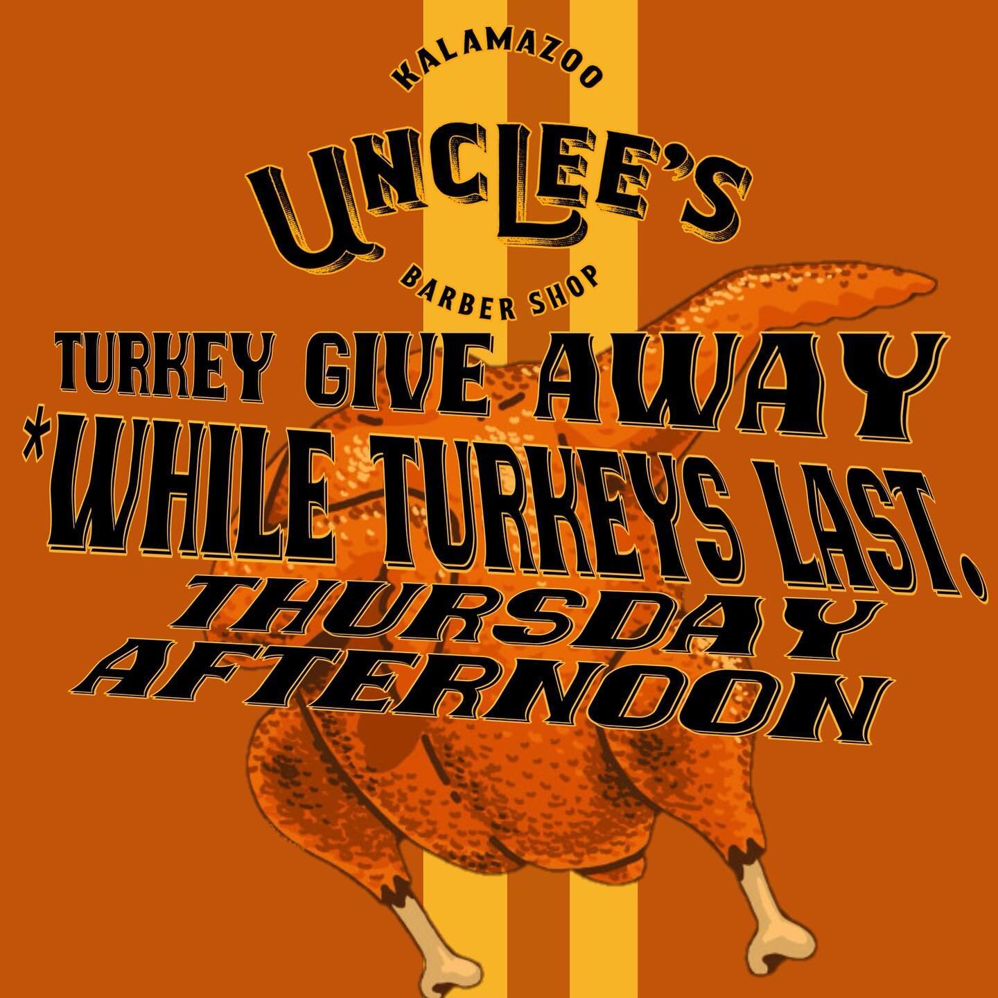 PLEASE SHARE!! We will have Thanksgiving Turkeys to GIVE away tomorrow 11-17 at Unclees barbershop 1909 West Main for families on need.  Kalamazoo love❤️❤️