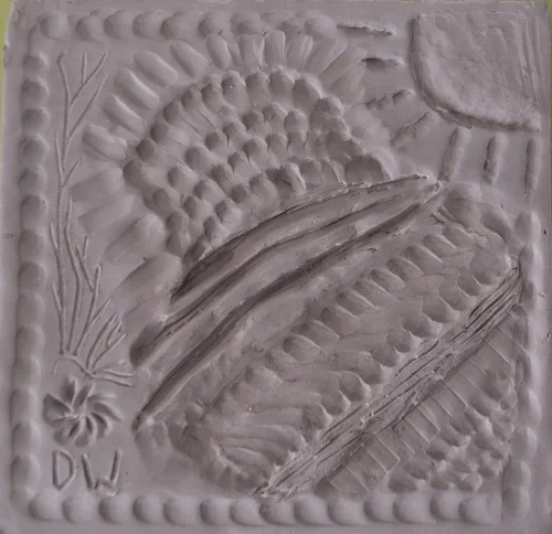 this tile was made an another elder in the group, she wanted very much to represent the textures found in nature...I think she did an excellent job and made this tile seem so soft