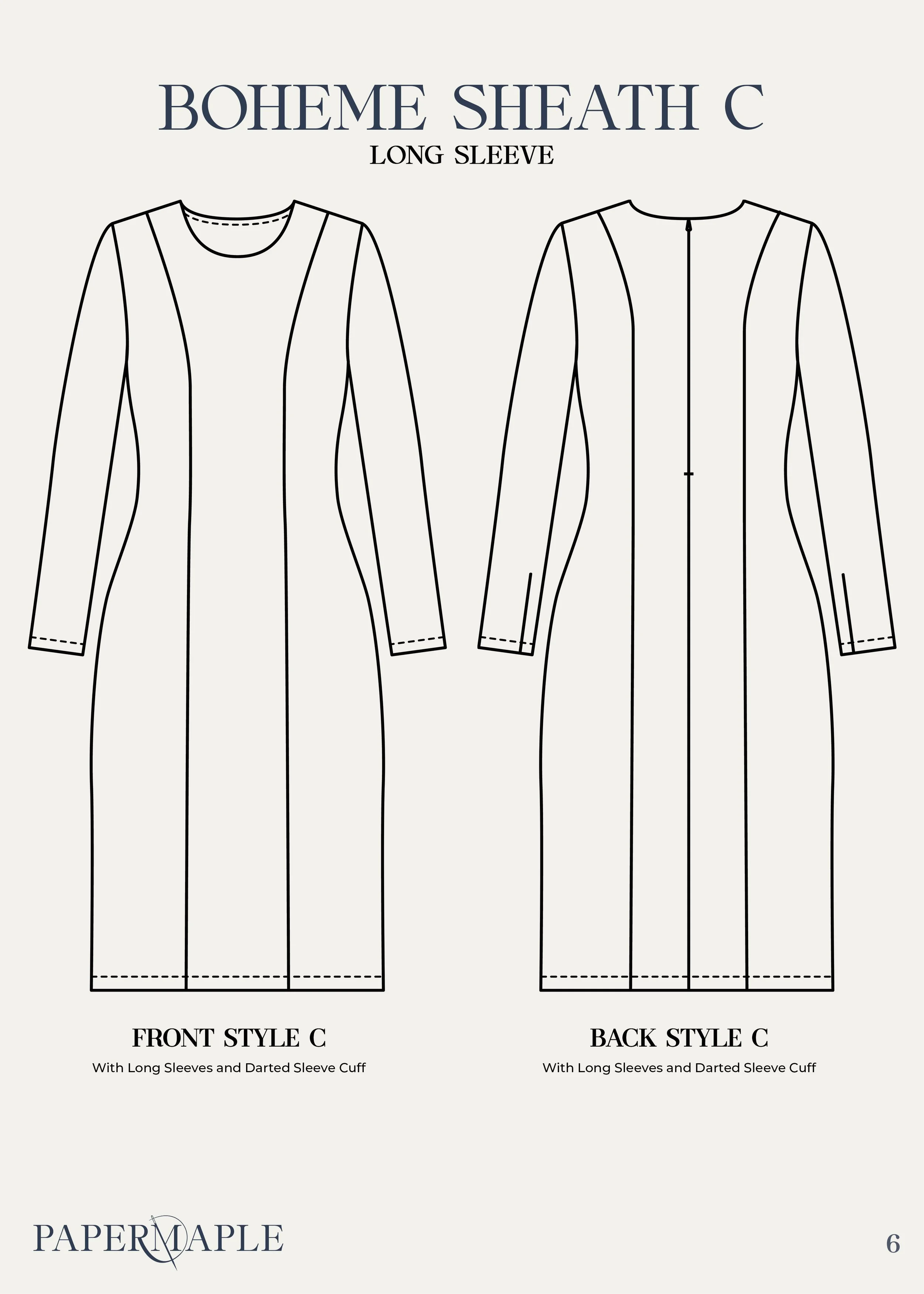 The Boheme Sheath Dress - Darted Long Sleeve