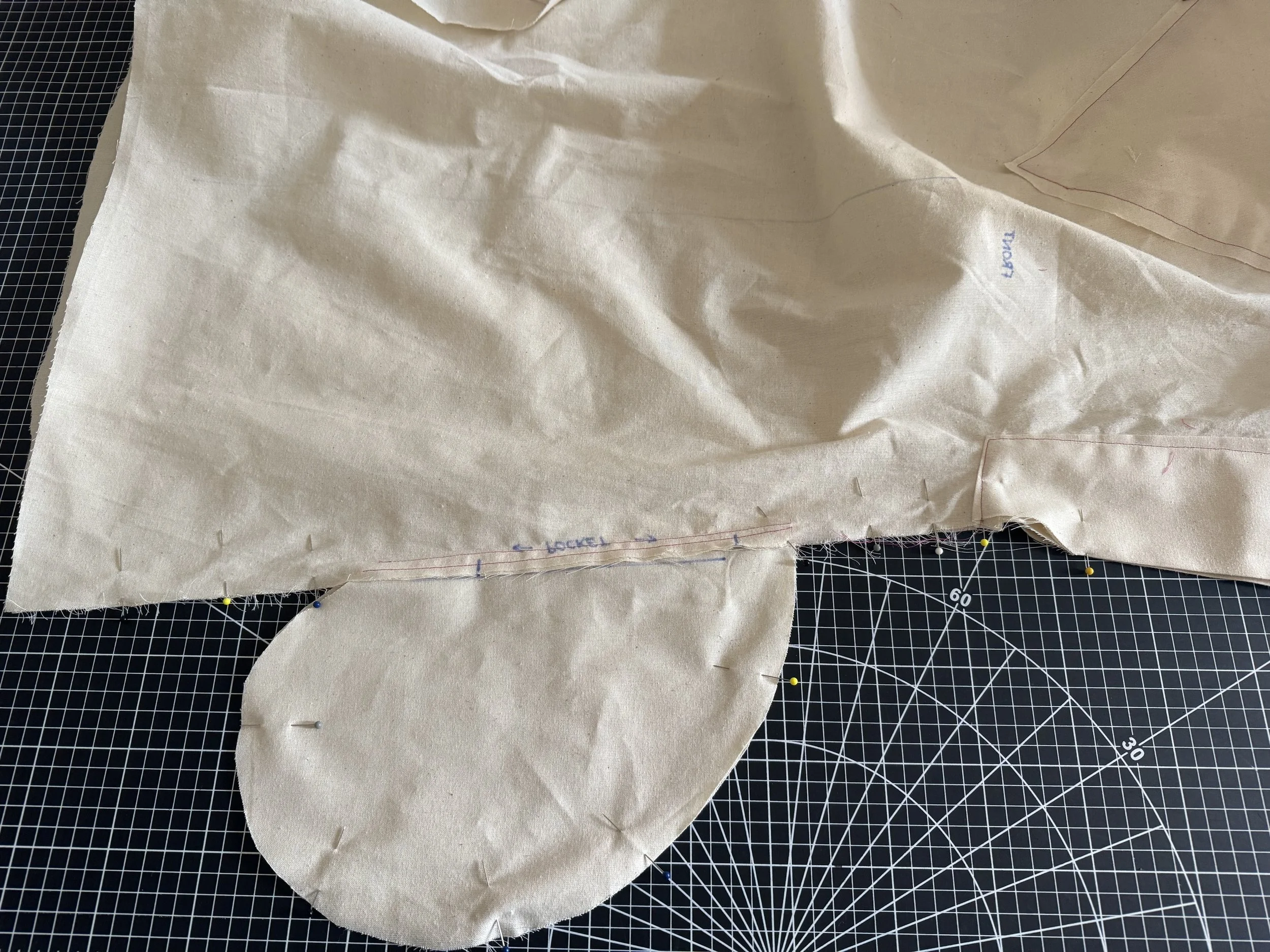  Lay the front right side of your bodice,  to the right side of the back, lining up your sleeves, and pockets. 