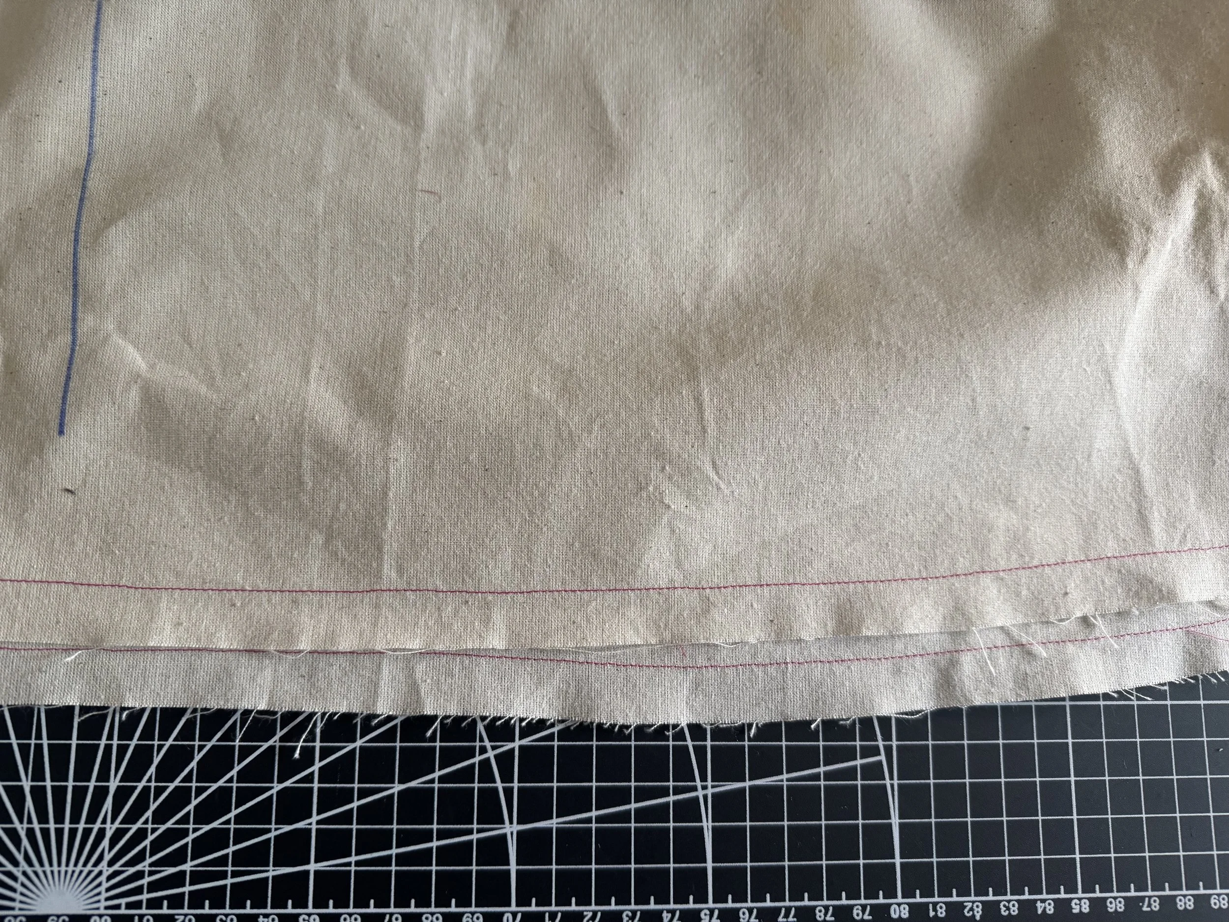  To finish your hem, sew a stitch around the hemline at 5/8” 
