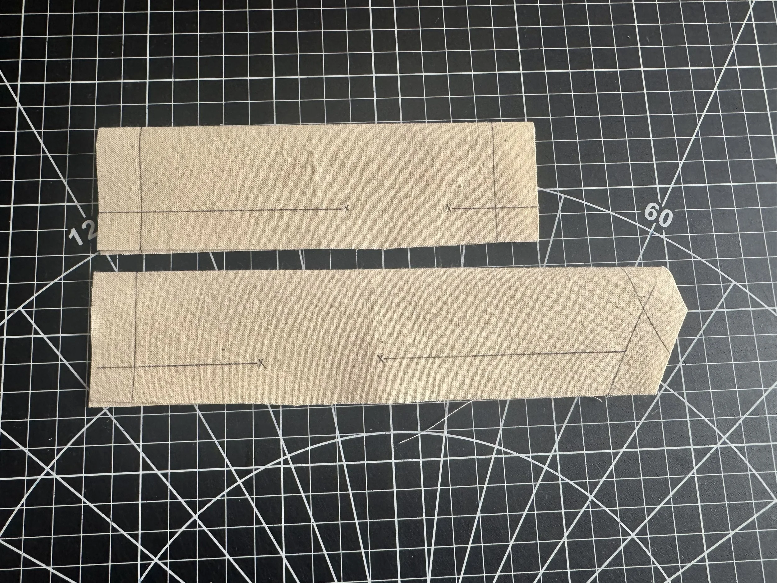  Press each piece in half, and mark a 5/8” seam allowance along each edge.   Leave an opening as shown. 