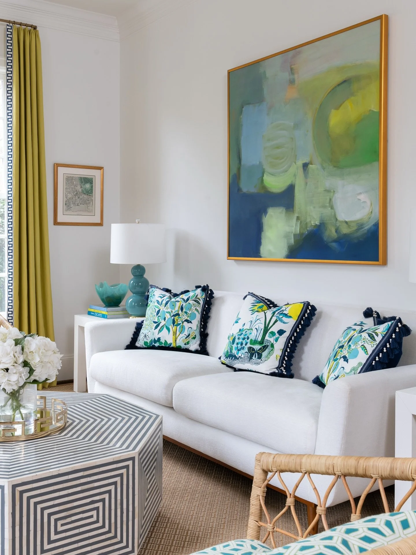 Ever wonder how custom pillows get that just right look? For these, we laid out the fabric and used a frame to select the exact repeat we wanted. It&rsquo;s like zooming in on a piece of art- every little butterfly, leaf, and detail is intentional. ?
