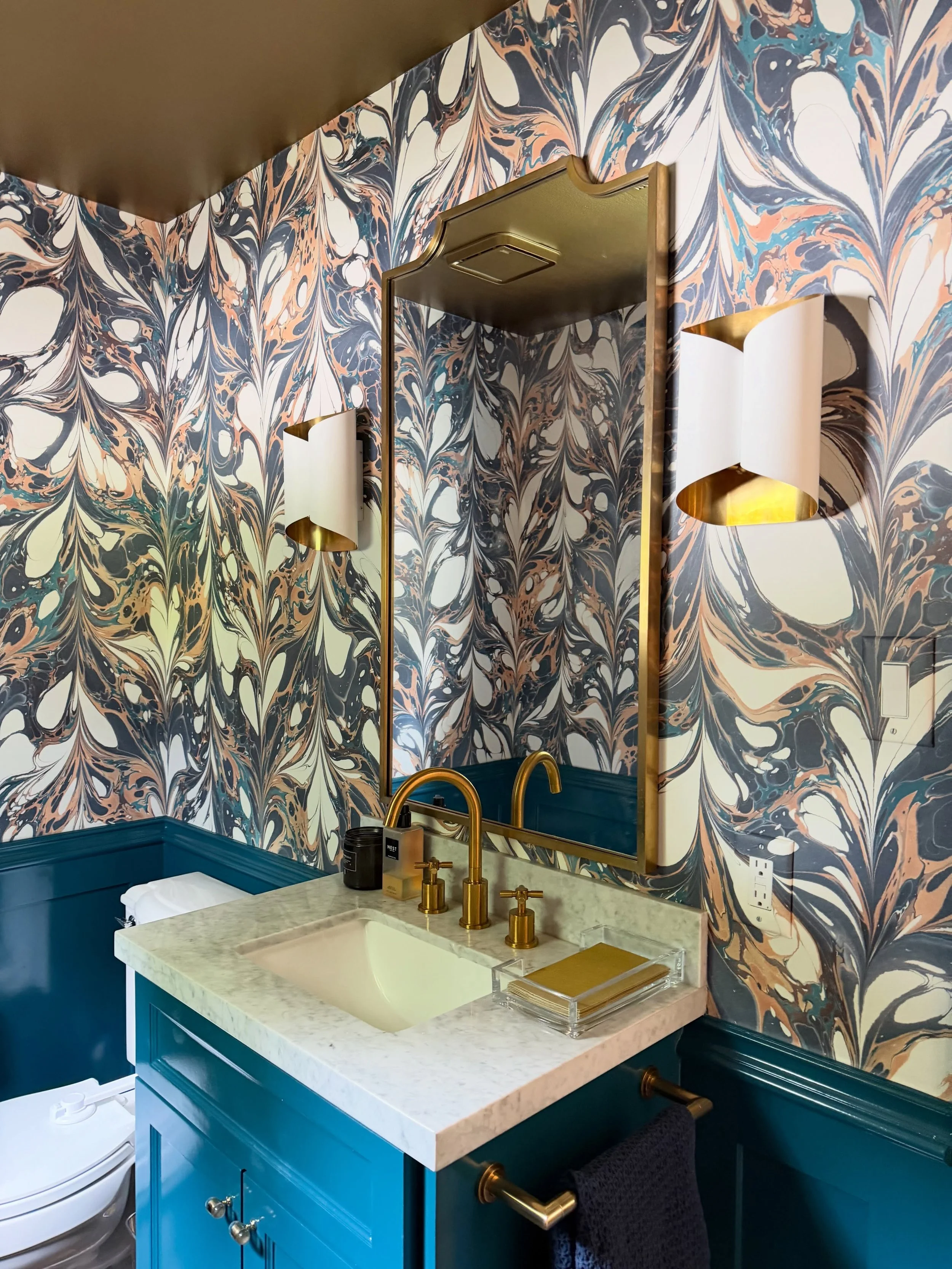 Now that&rsquo;s a Perrier Powder room! Love it when clients want to pack a punch in the powder. This room does exactly that!! #PerrierDesign #PowderRoomDesign #InteriorDesign