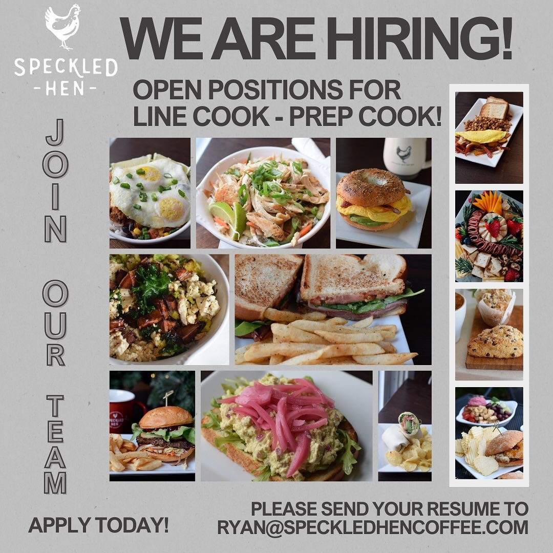 CURRENTLY HIRING! 🧑&zwj;🍳 

Interested in joining the Speckled Hen BOH team - We are looking for experienced line cooks! Please send your resumes to ryan@speckledhencoffee.com!