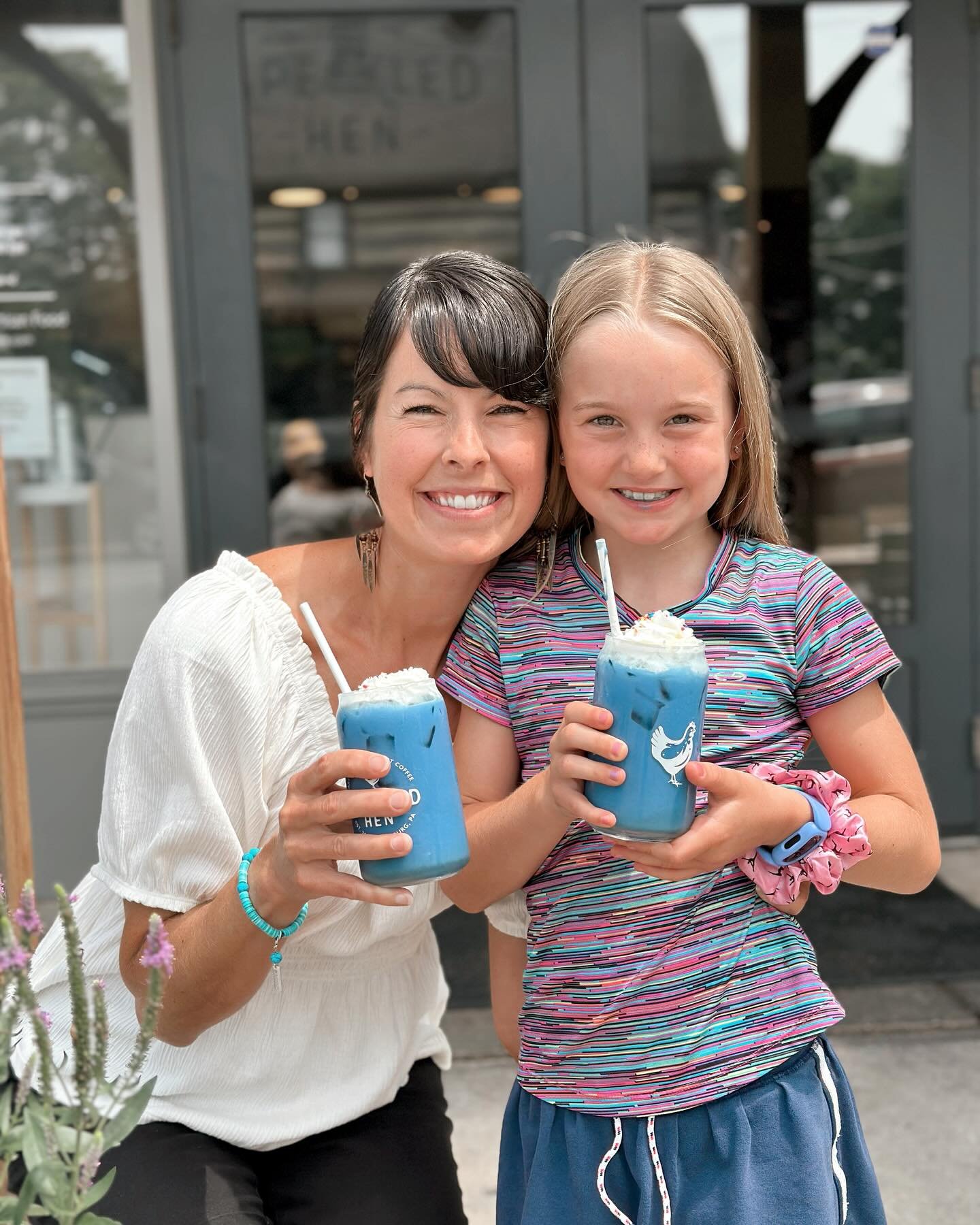 Special guest Addie was in at the cafe today and had to get a Butterfly Blue latte birthday cake edition with mom! 🦋🧁