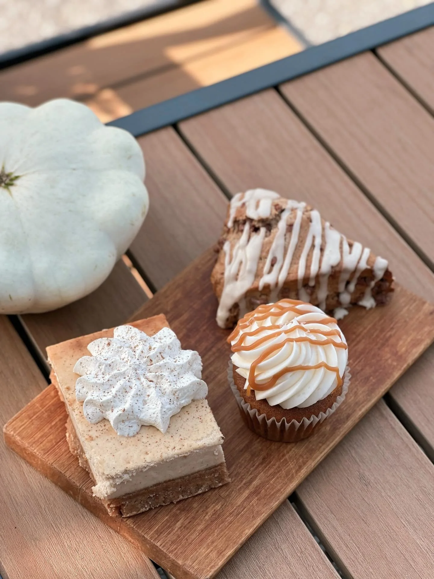 Our Pastry cases are currently full of delicious fall flavors. Featuring our Spiced Maple Cheesecake, Pumpkin Cupcakes, and Chai Maple Scones 🍁. All made with love by our baking team!