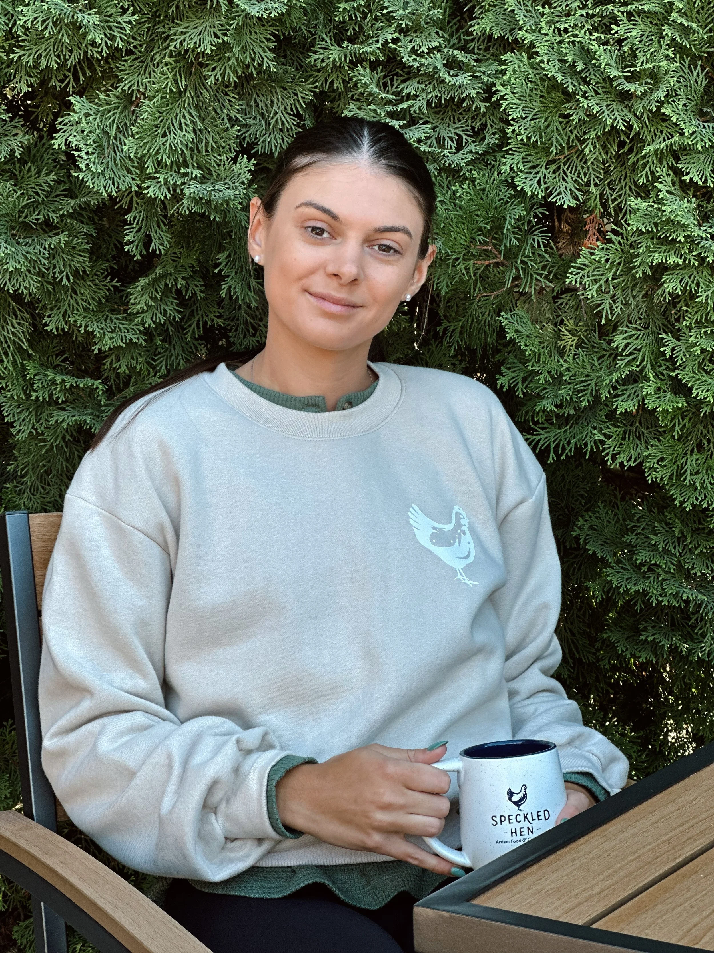 These mornings have been feeling like FALL! 😍🍂 Our team are grabbing their Hen crewnecks out of their summer hibernation - you can get one for yourself from our retail wall now (available in multiple sizes!).